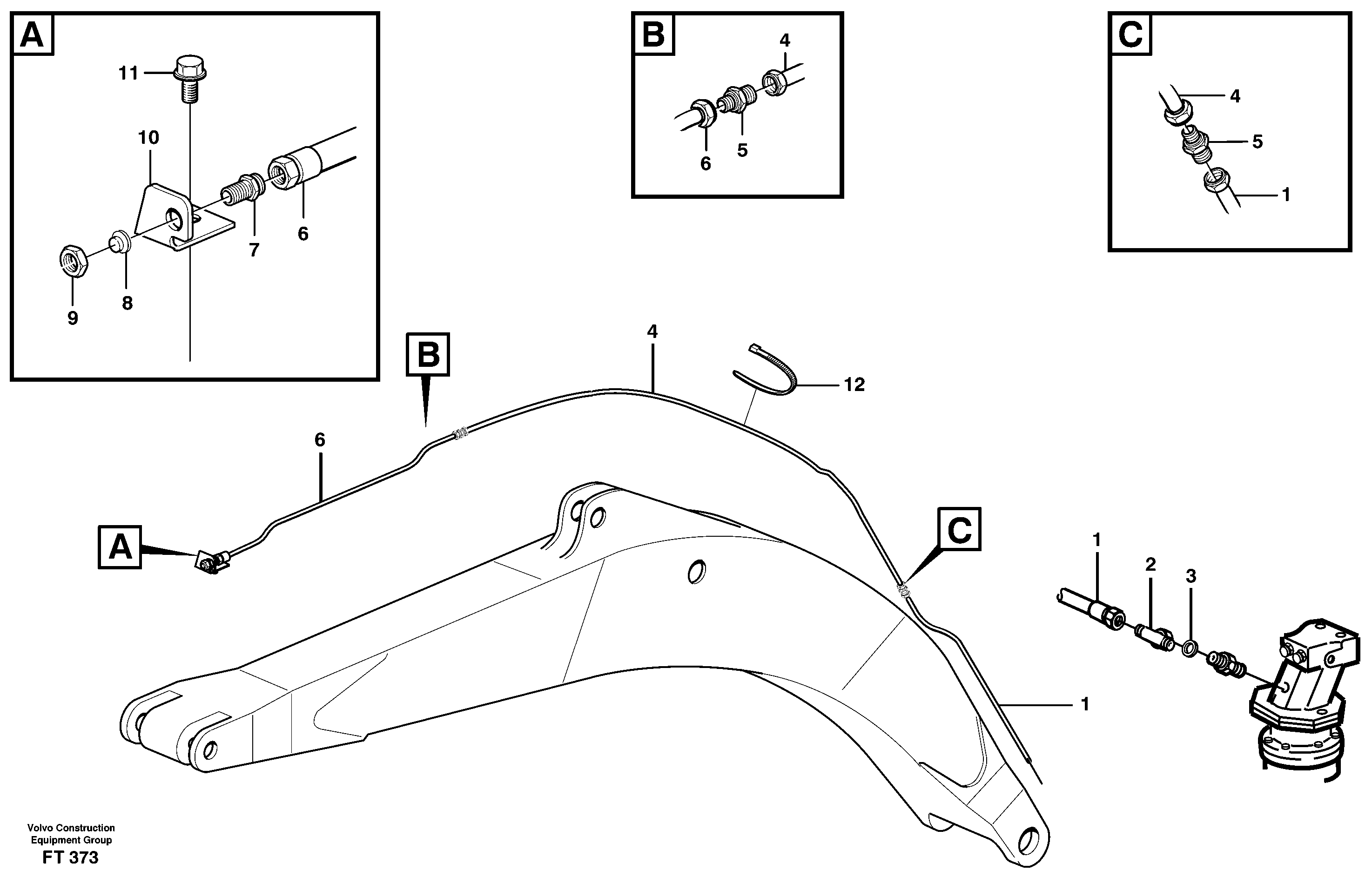 Схема запчастей Volvo EC340 - 74255 Hydraulic system, leak-off line boom EC340 SER NO 1001-