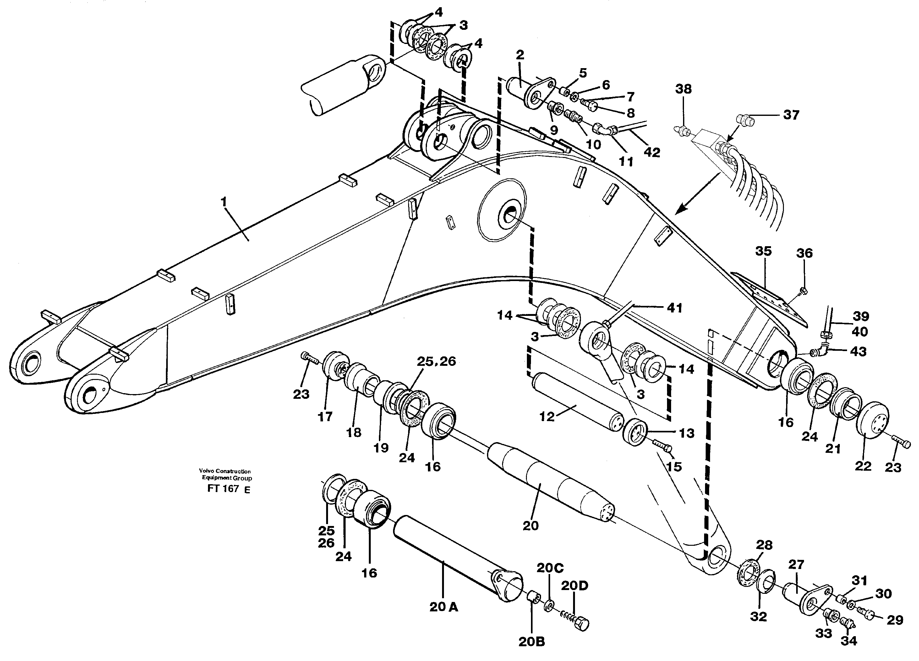 Схема запчастей Volvo EC340 - 73647 Backhoe boom incl. attachements, 6,0m Me, 6,7m, 7,0m EC340 SER NO 1001-