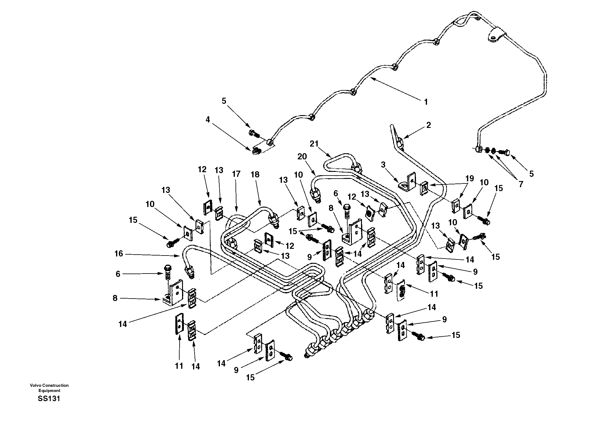Схема запчастей Volvo EW130 - 57050 Fuel pipes-injector EW130