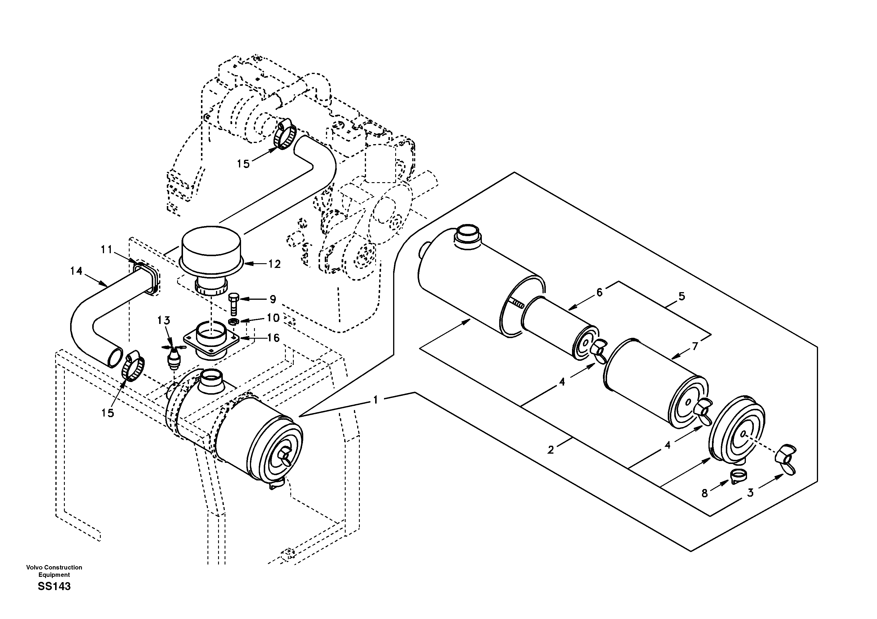 Схема запчастей Volvo EW130 - 32075 Inlet system, pre-cleaner EW130