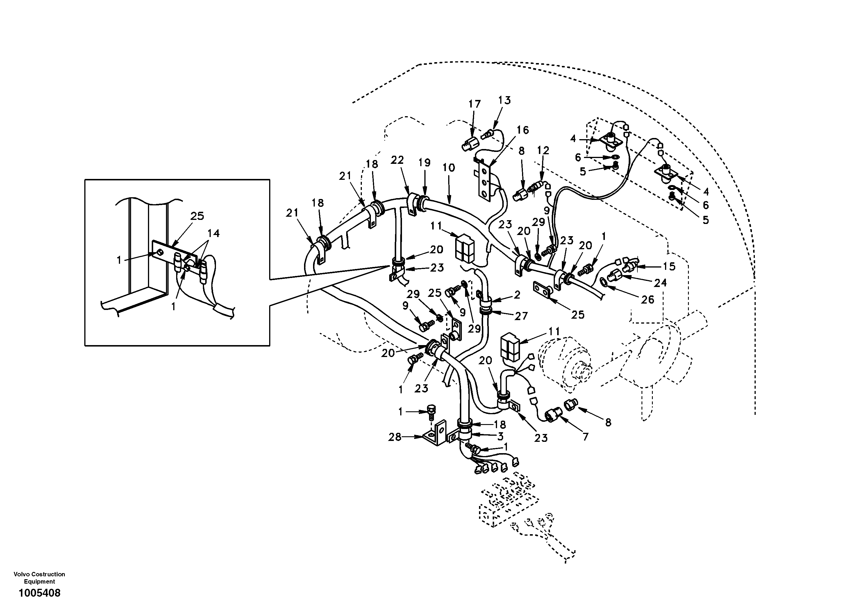 Схема запчастей Volvo EW130 - 45141 Cable harness, engine EW130