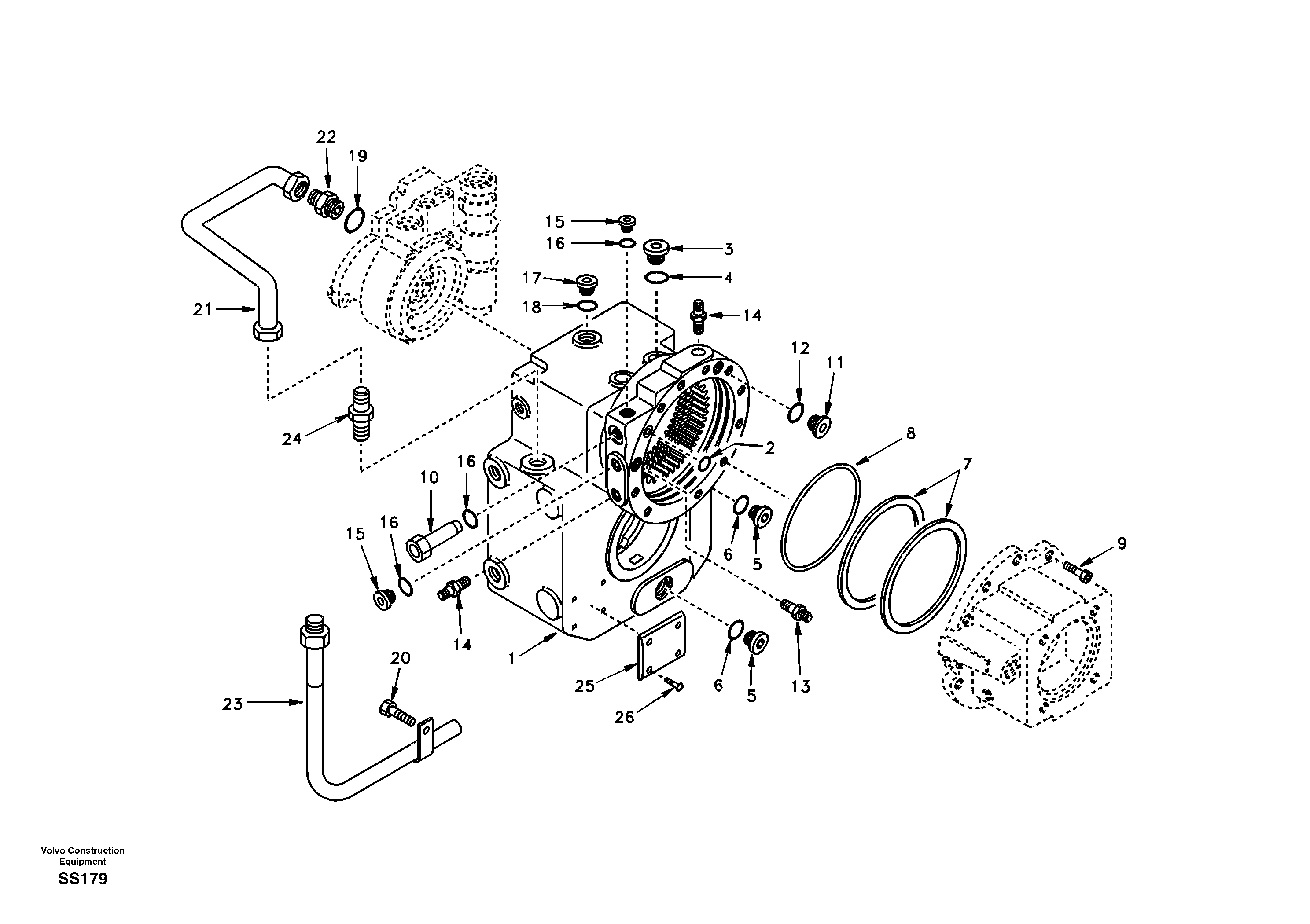 Схема запчастей Volvo EW130 - 98319 Gear box housing with fitting parts EW130
