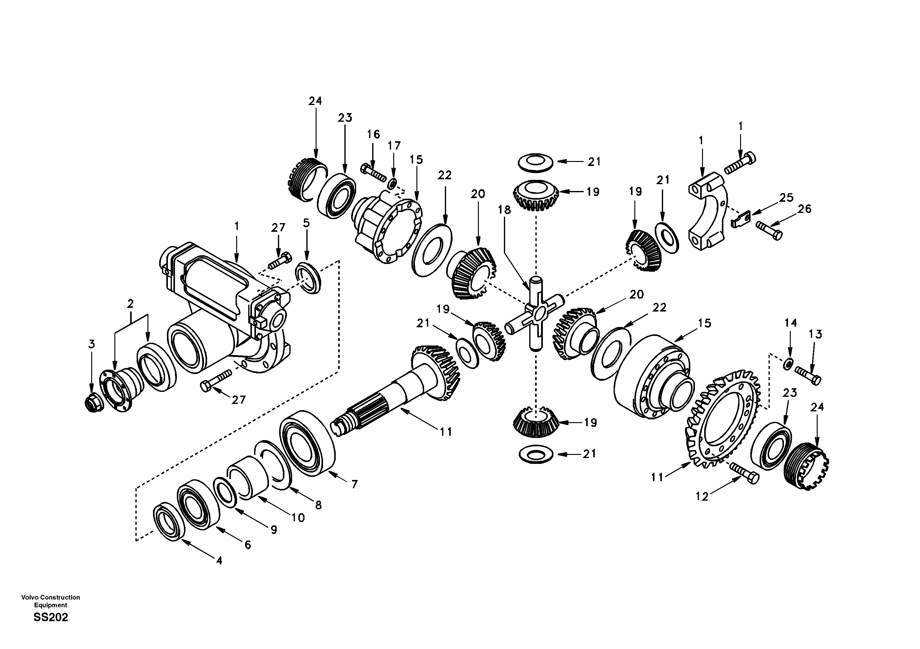 Схема запчастей Volvo EW130 - 72652 Корпус дифференциала переднего моста EW130
