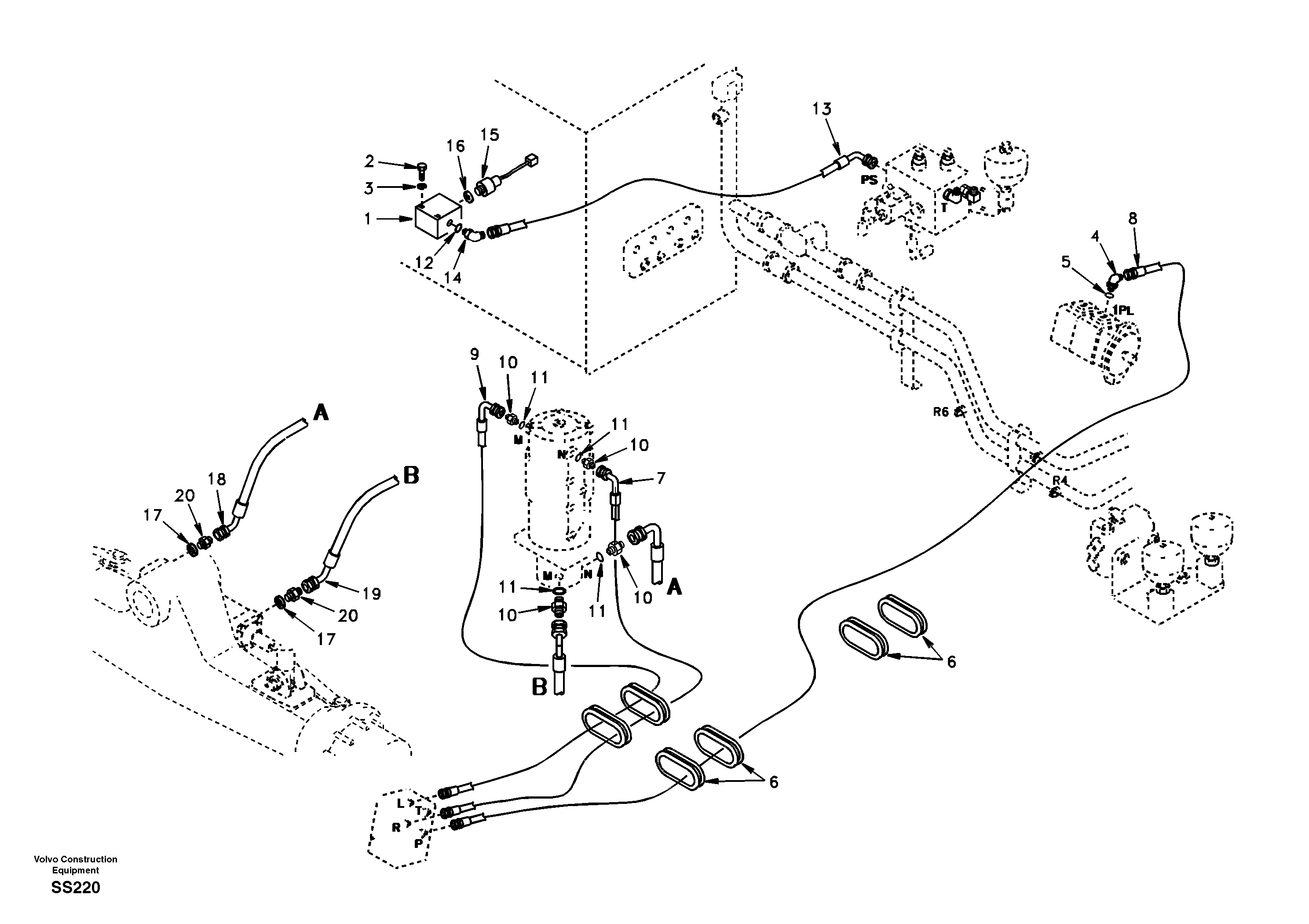 Схема запчастей Volvo EW130 - 74119 Hydraulic system, steering line EW130
