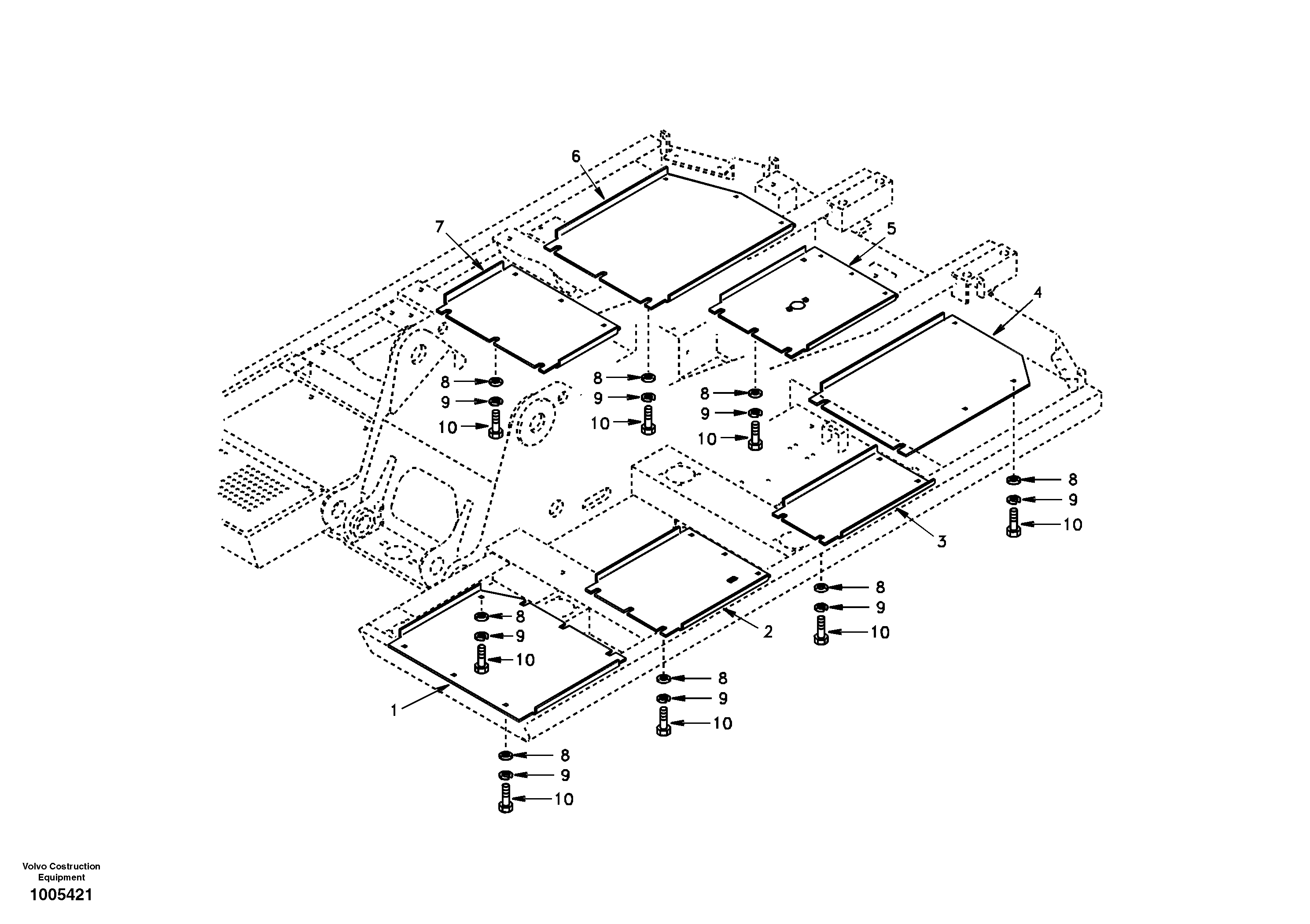 Схема запчастей Volvo EW130 - 13786 Hatches under engine, hydr.pumps, cooler, m.valve and fuel tank EW130