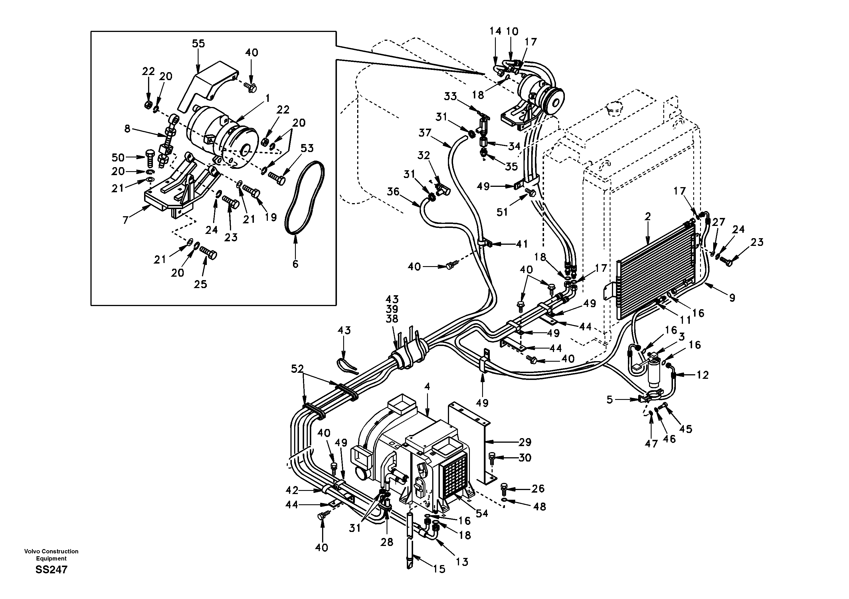 Схема запчастей Volvo EW130 - 37850 Air conditioning line, cooling and heater EW130