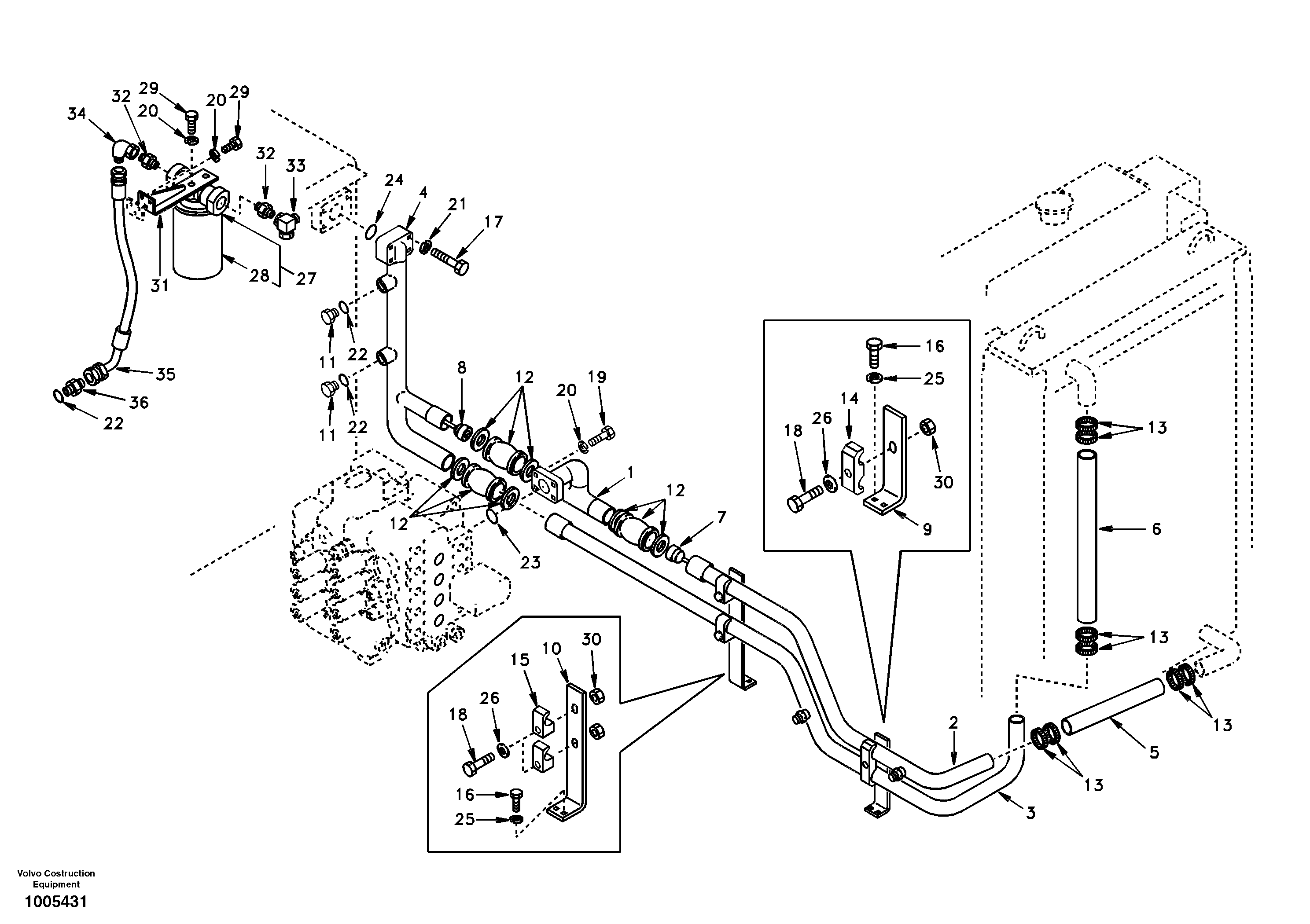 Схема запчастей Volvo EW130 - 21341 Hydraulic system, hydraulic tank to hydraulic oil cooler EW130