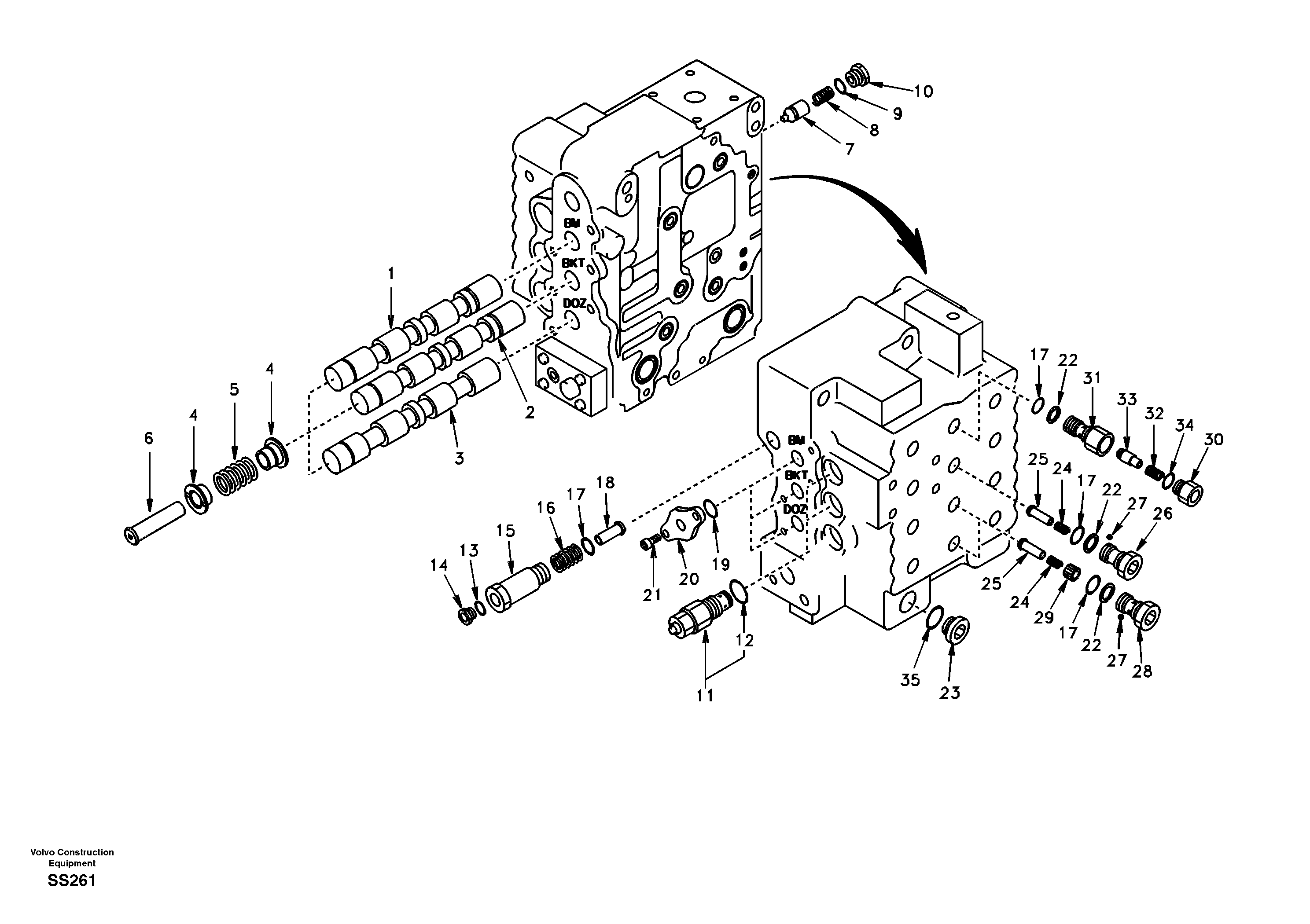 Схема запчастей Volvo EW130 - 17967 Main control valve, boom and bucket and travel Rh EW130