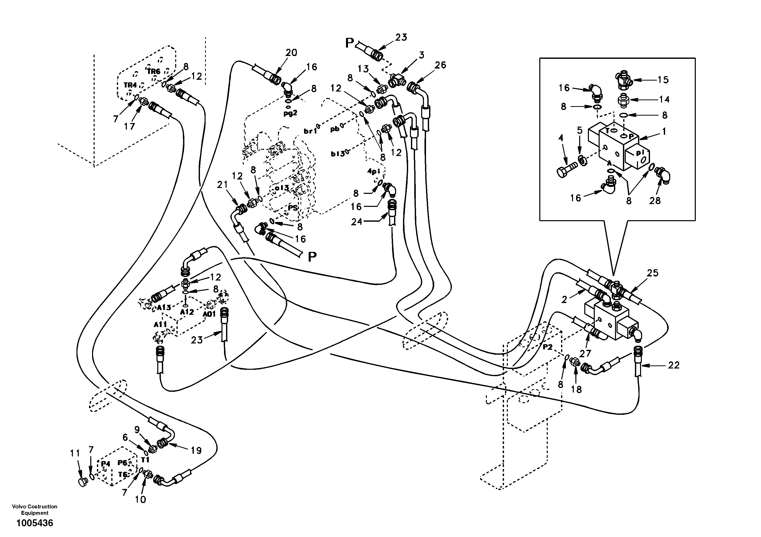 Схема запчастей Volvo EW130 - 25816 Servo hydraulics, return line tank EW130