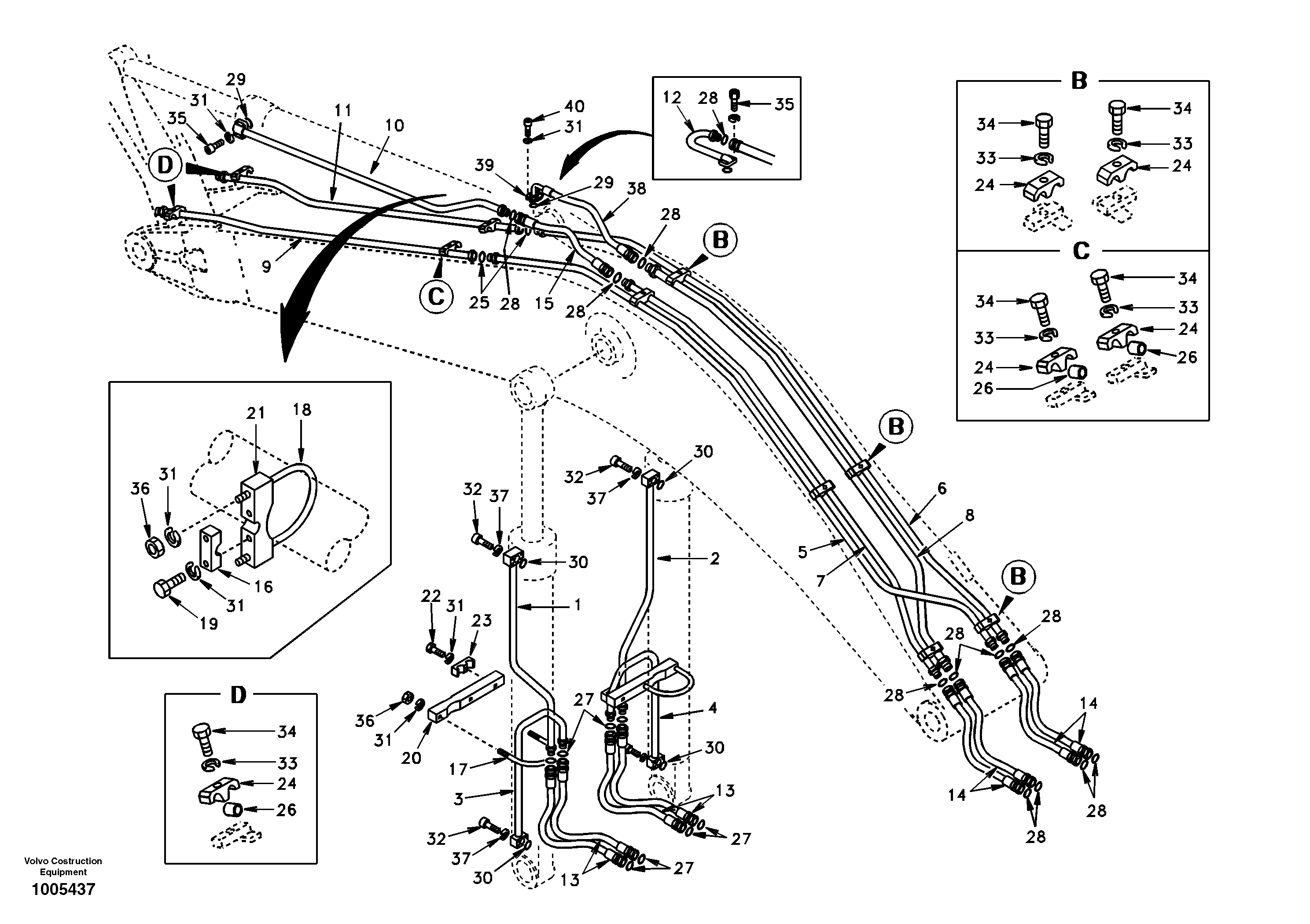 Схема запчастей Volvo EW130 - 1057 Working hydraulic, boom EW130