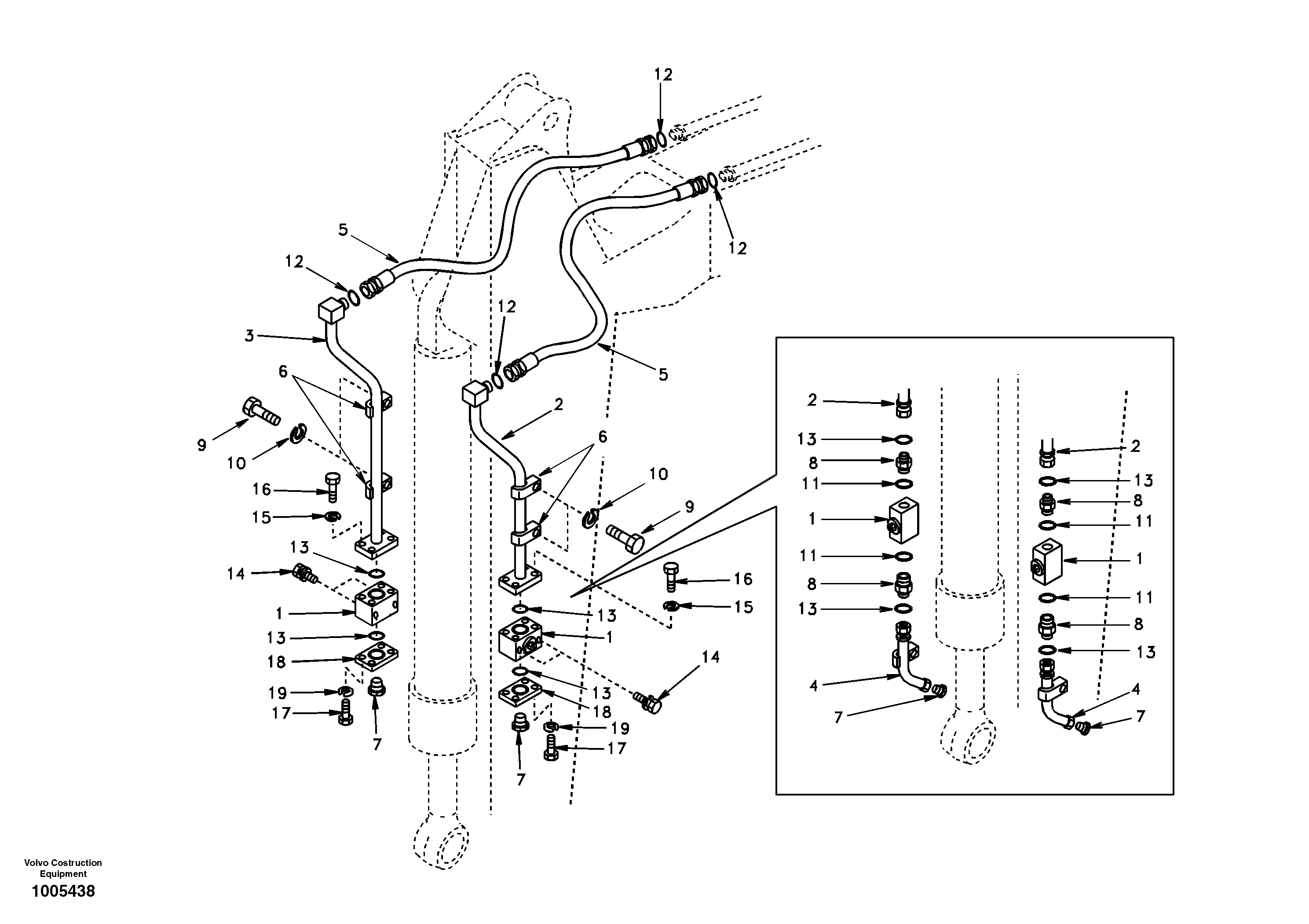 Схема запчастей Volvo EW130 - 18947 Working hydraulic, hammer and shear for dipper arm EW130