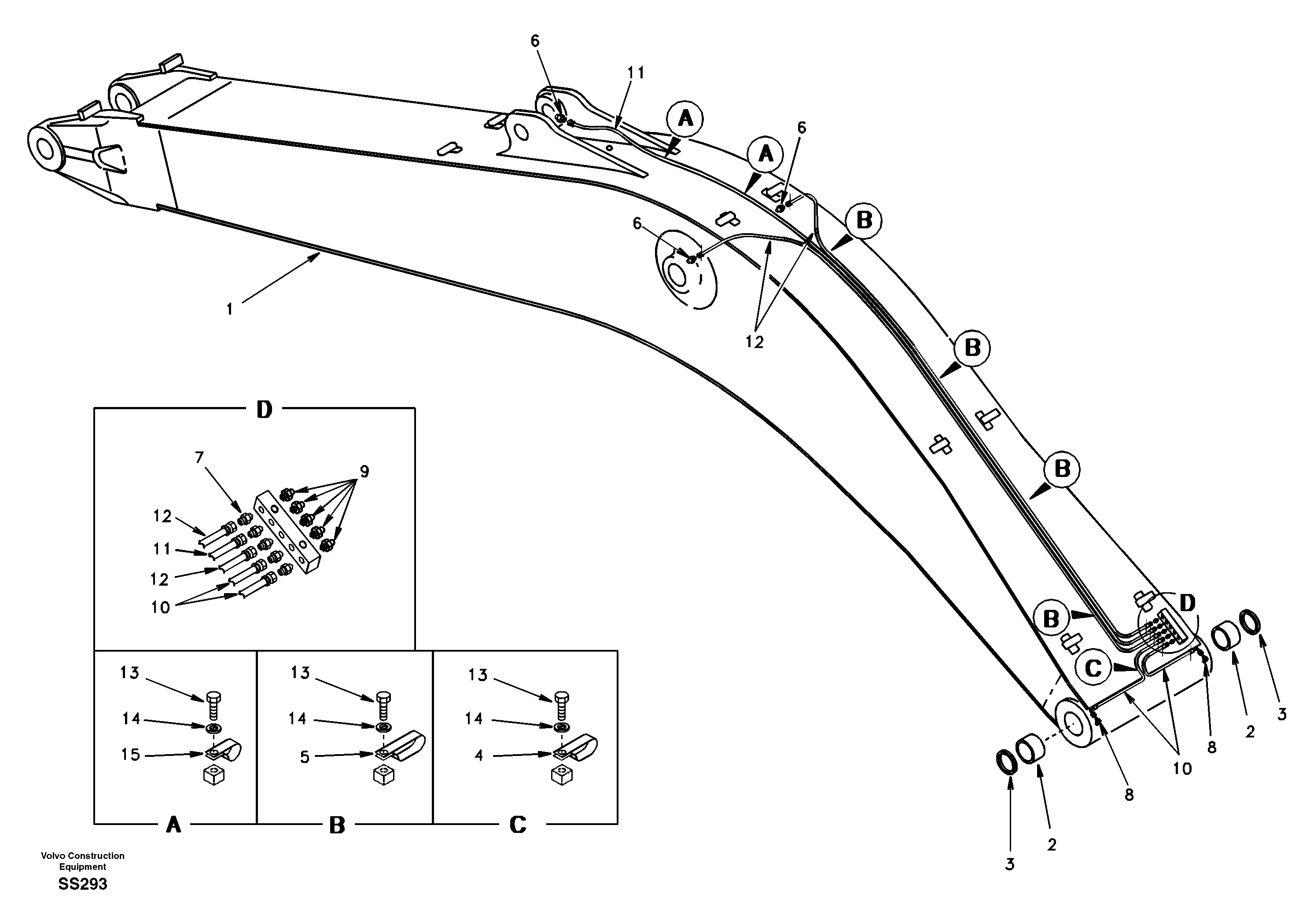Схема запчастей Volvo EW130 - 4746 Boom and grease piping, mono EW130
