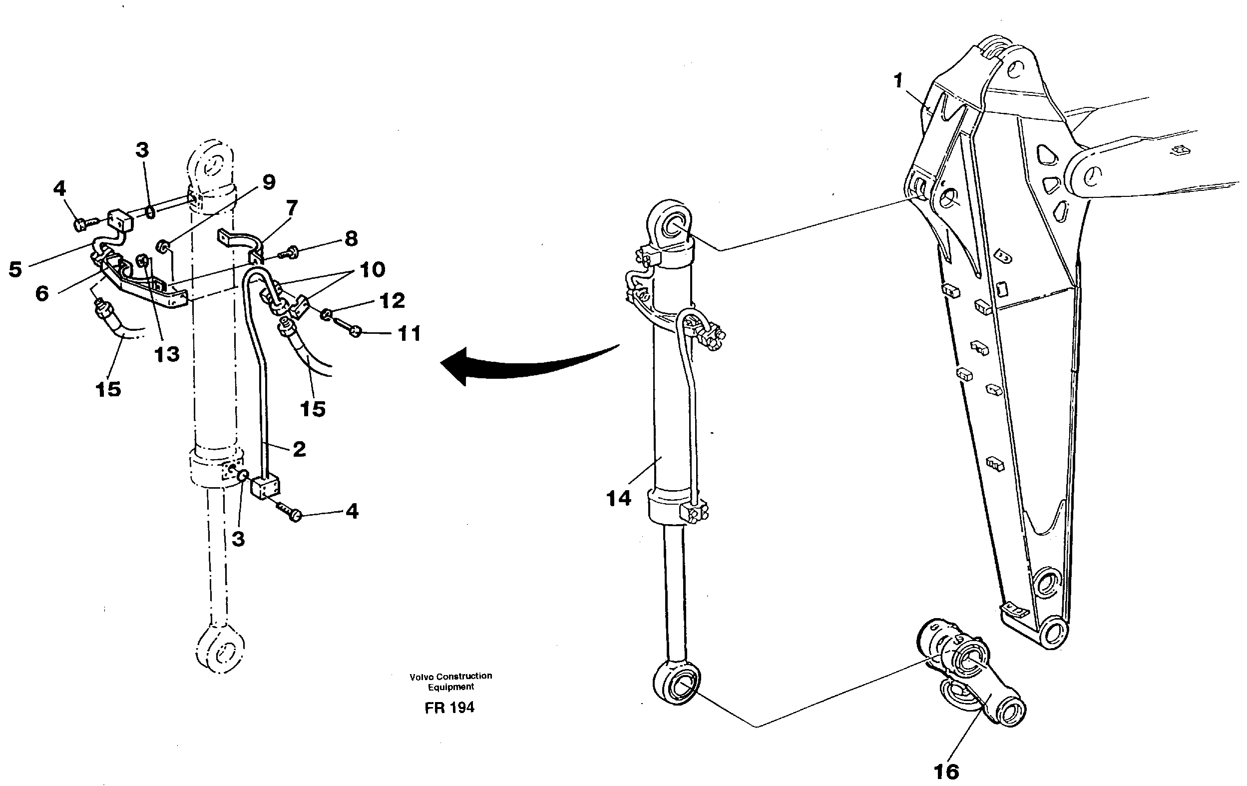 Схема запчастей Volvo EW130 - 28336 Hydraulic equipment, dipper arm, 1.90m/2.40m EW130 ?KERMAN ?KERMAN EW130 SER NO - 447