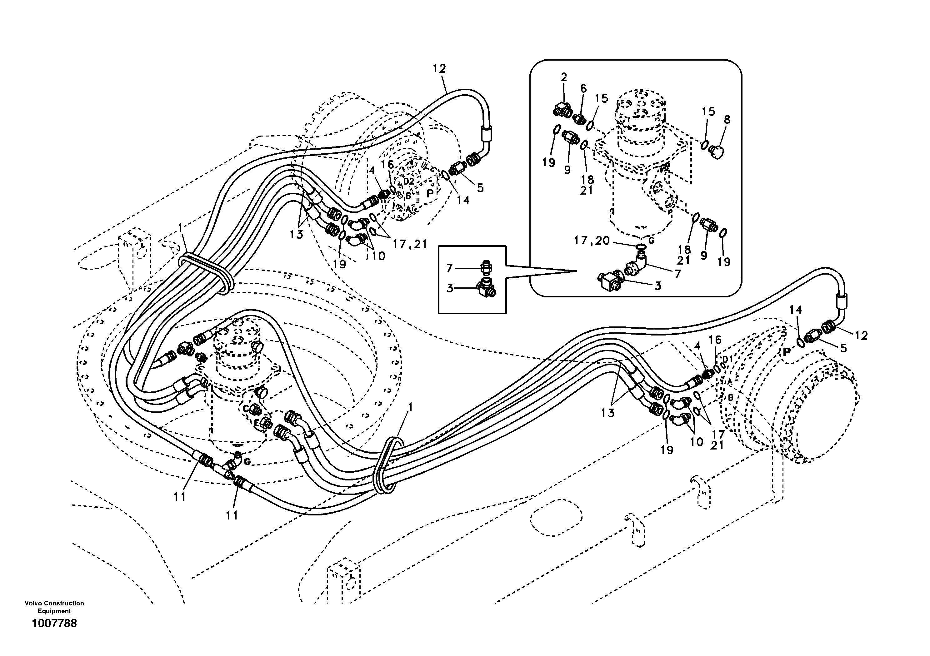 Схема запчастей Volvo EC140B - 79412 Turning joint line, turning joint to travel motor EC140B