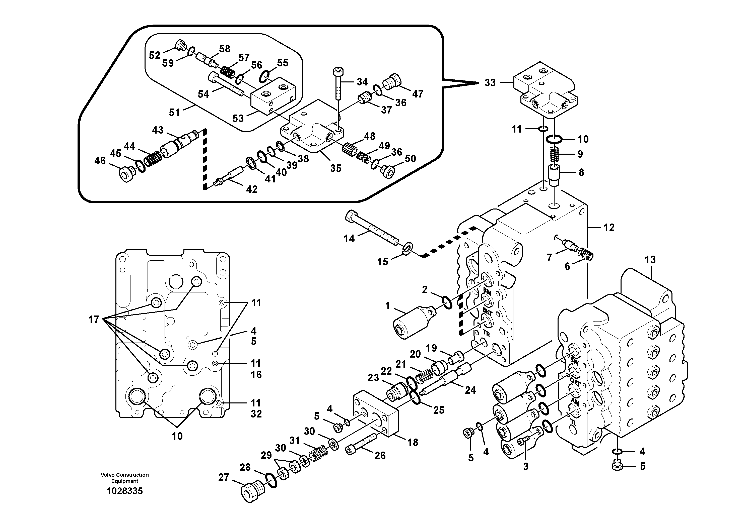 Схема запчастей Volvo EC140B - 22126 Main control valve, relife valve and boom holding EC140B