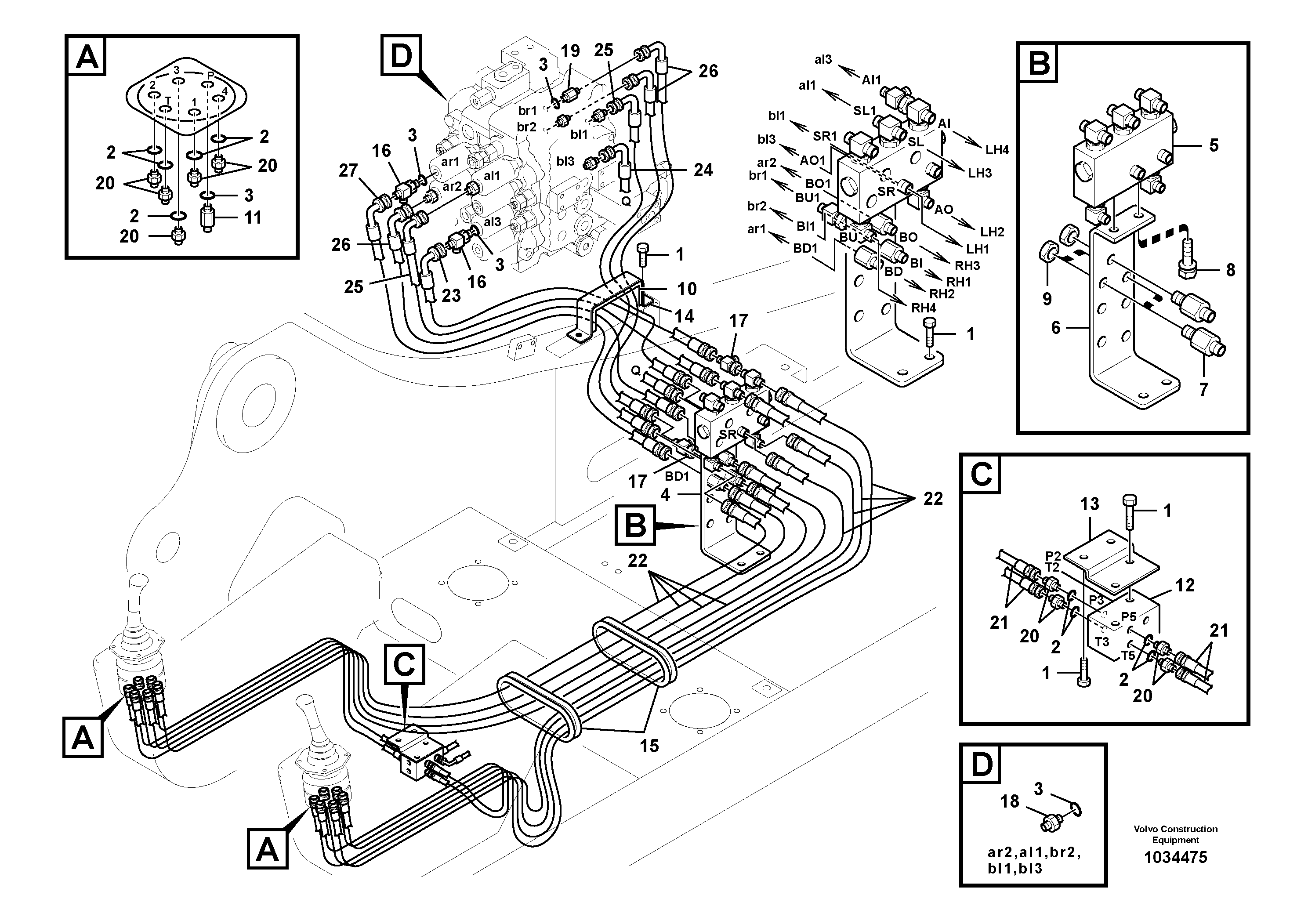 Схема запчастей Volvo EC140B - 53265 Servo system, control valve to remote control valve EC140B