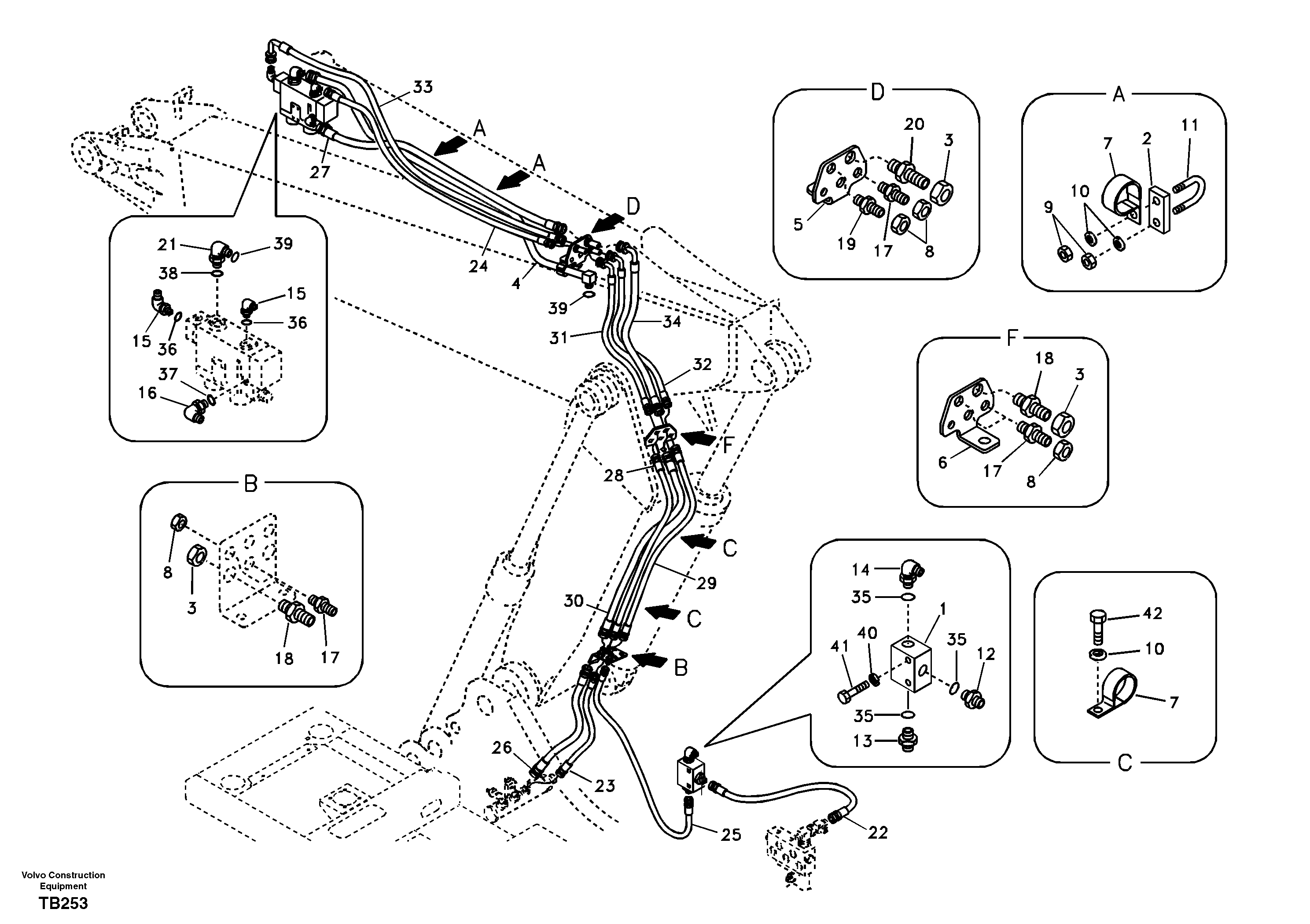 Схема запчастей Volvo EC140B - 317 Working hydraulic, dipper arm rupture for adjustable boom EC140B
