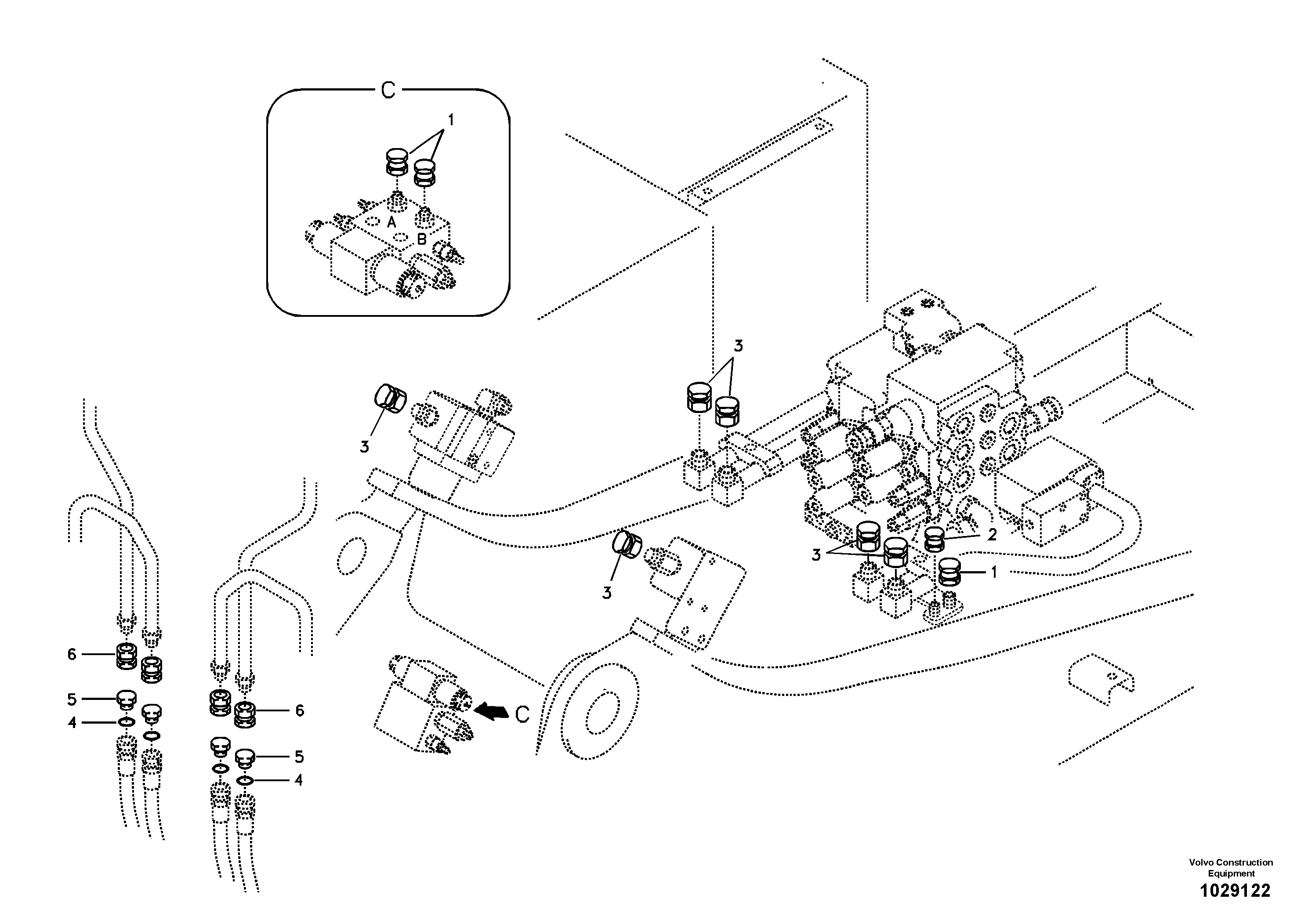Схема запчастей Volvo EC140B - 38894 Working hydraulic, hydraulic plugs for no boom EC140B
