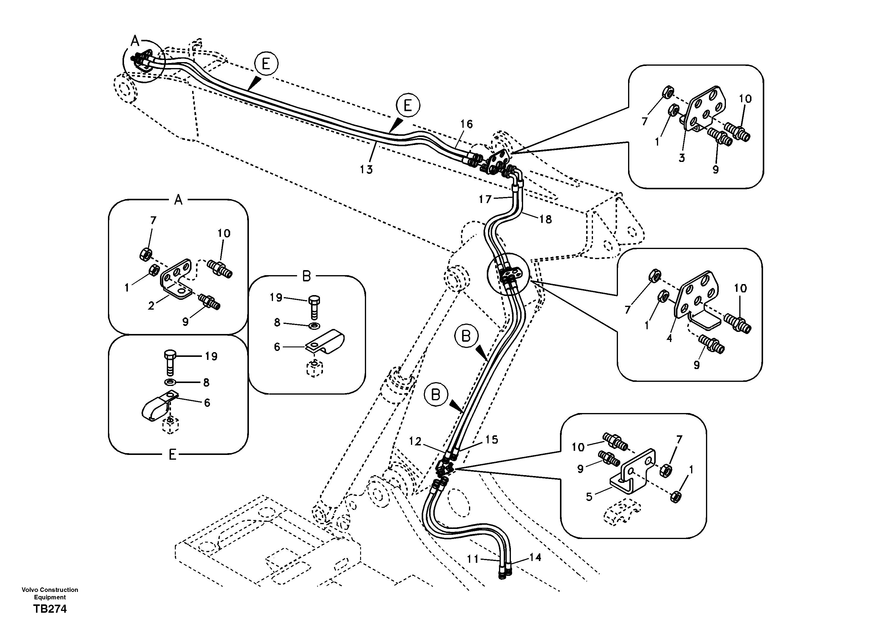 Схема запчастей Volvo EC140B - 18693 Working hydraulic, quickfit on adjustable boom EC140B