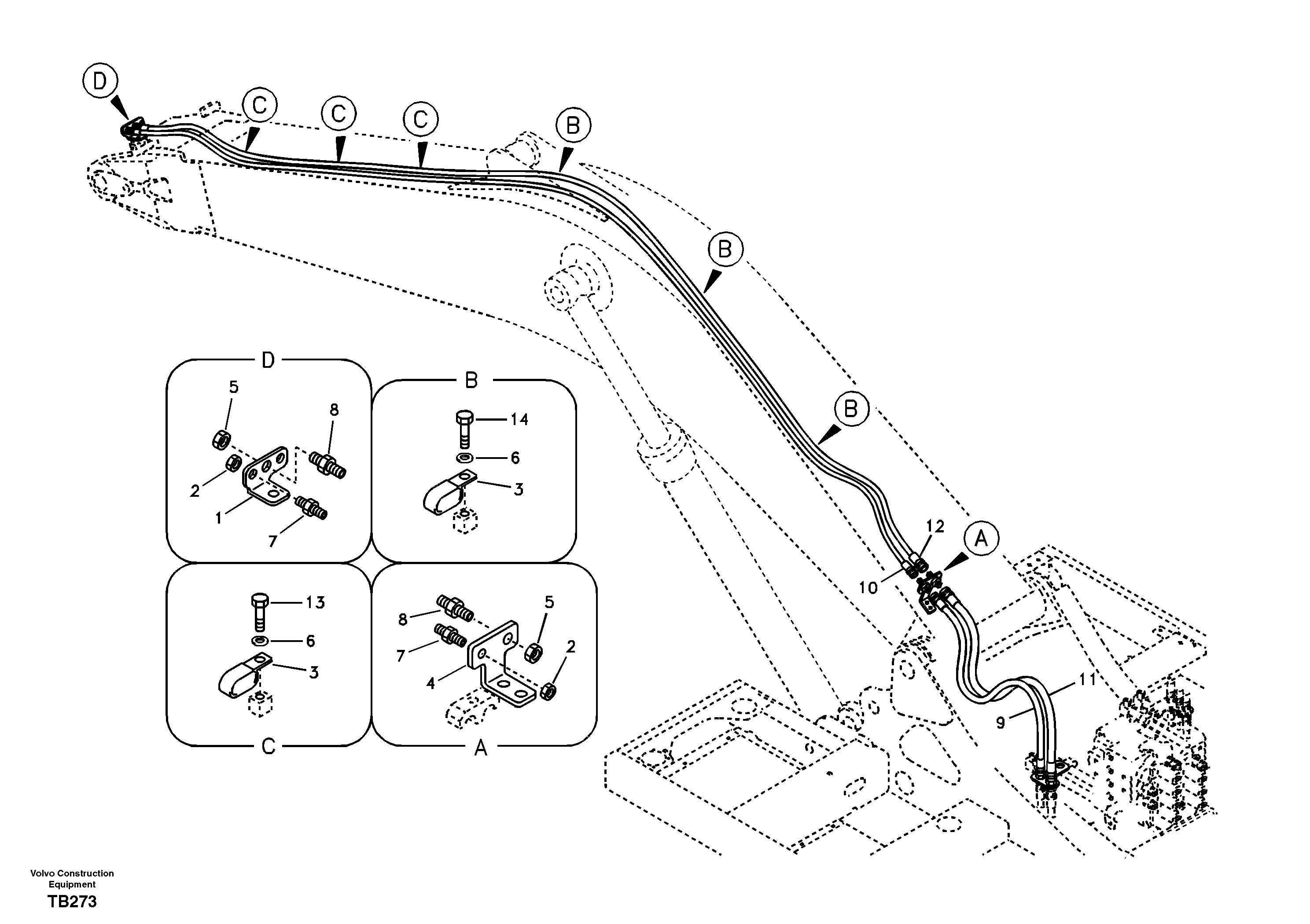 Схема запчастей Volvo EC140B - 19473 Working hydraulic, quick fit on boom EC140B