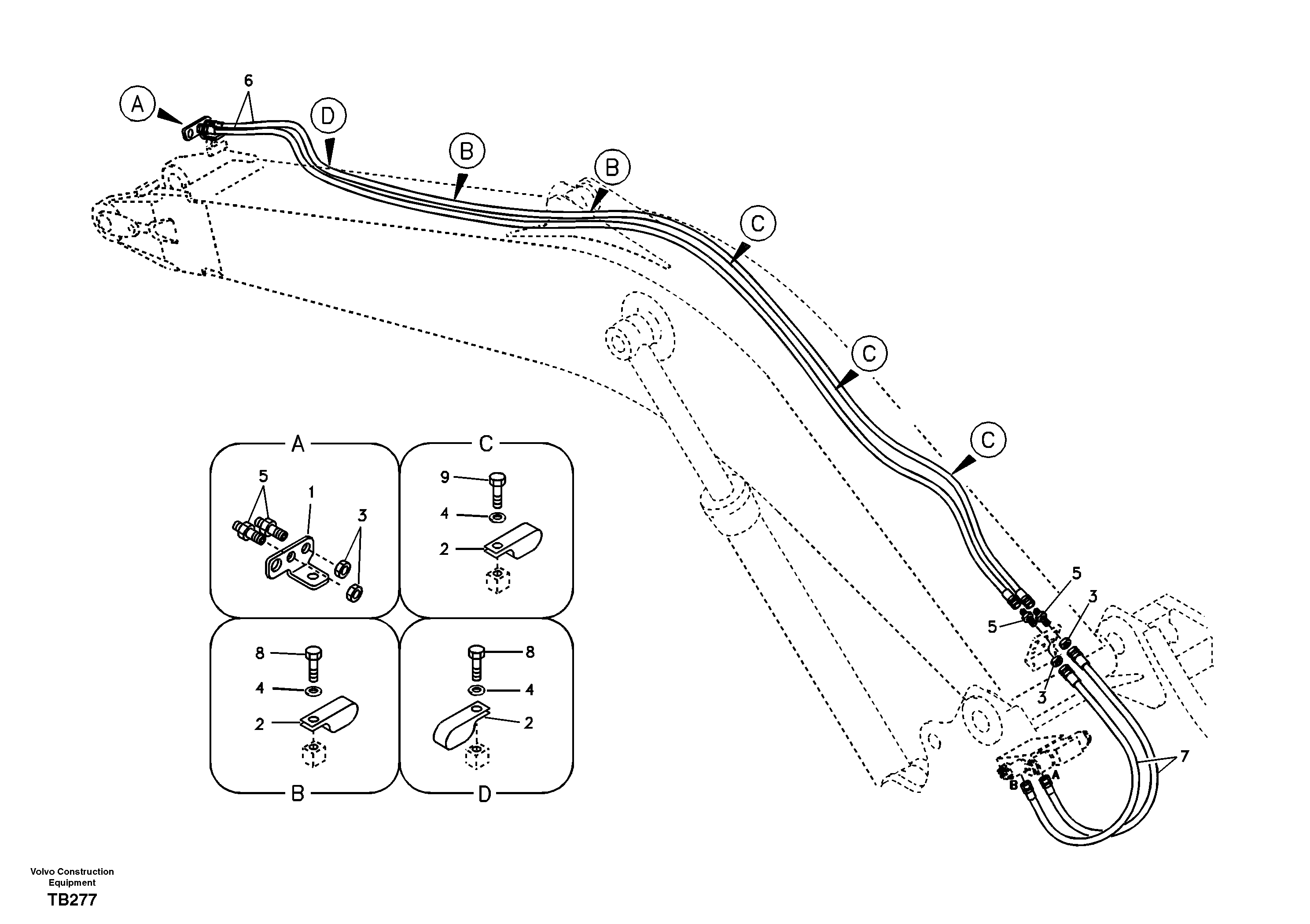 Схема запчастей Volvo EC140B - 46845 Working hydraulic, slope and rotator on boom EC140B