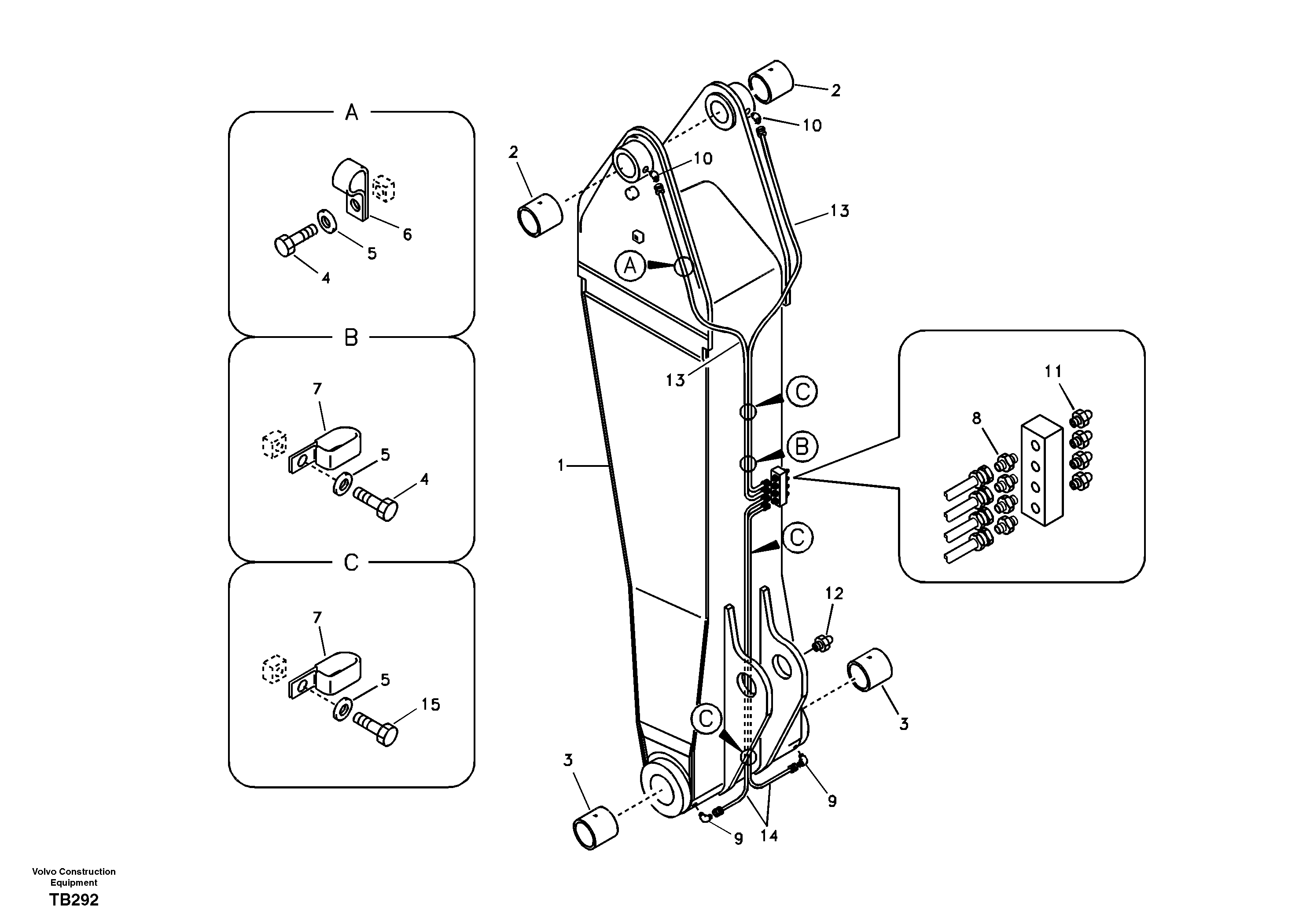 Схема запчастей Volvo EC140B - 56927 Boom and grease piping, adjustable 1st EC140B