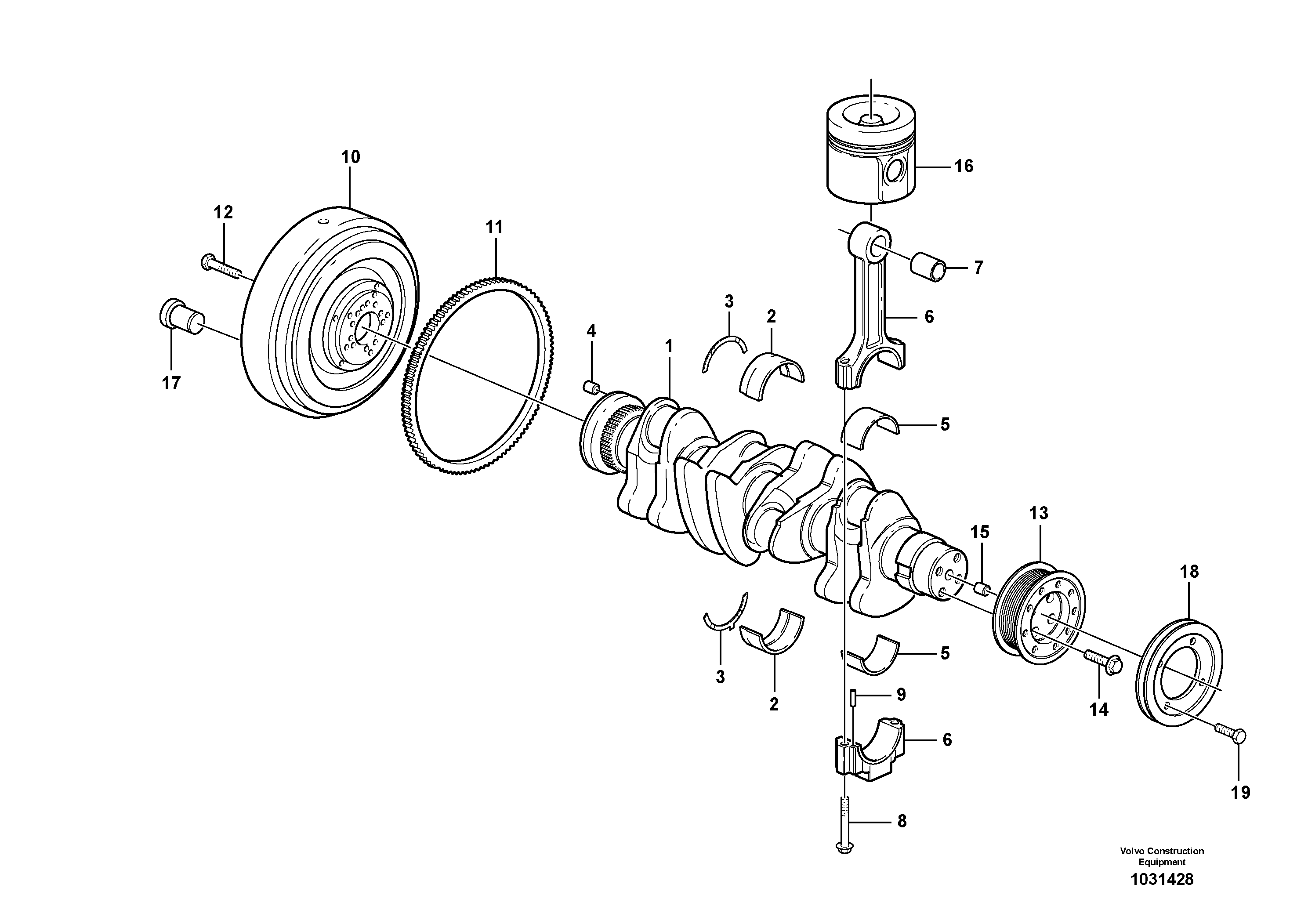 Схема запчастей Volvo EC140B - 75486 Crankshaft and related parts EC140B