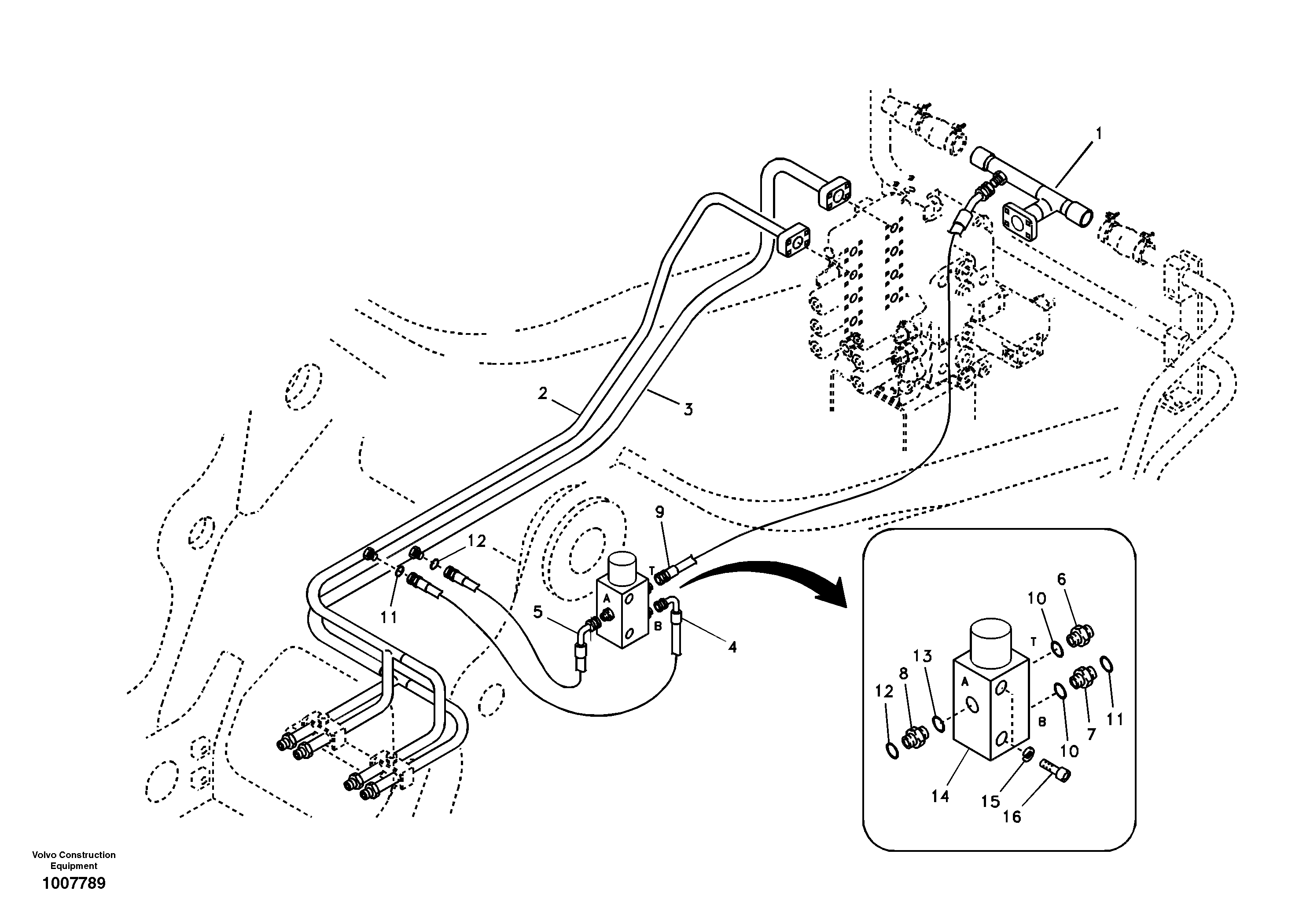 Схема запчастей Volvo EC140B - 86919 Hydraulic system, control valve to boom and swing EC140B PRIME S/N 15001-