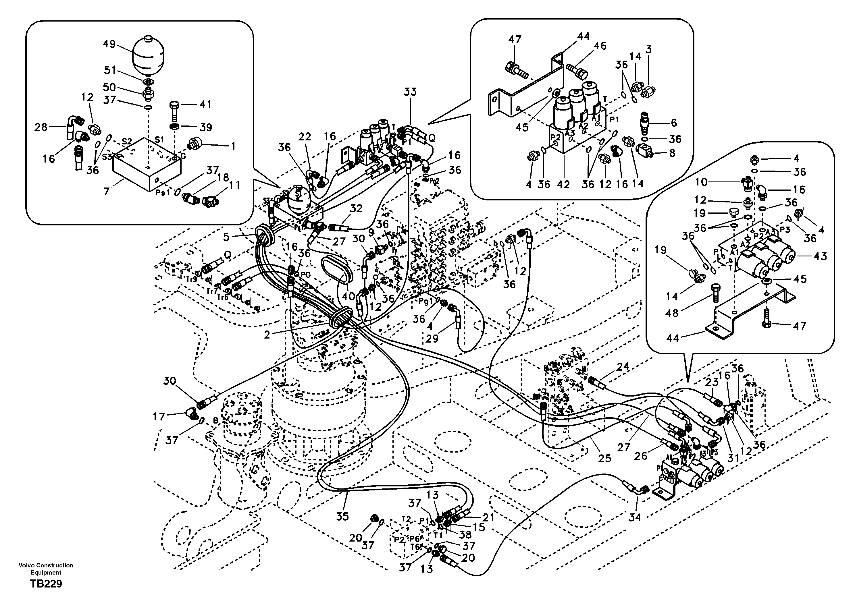 Схема запчастей Volvo EC140B - 100804 Servo system, control valve to solenoid valve EC140B PRIME S/N 15001-