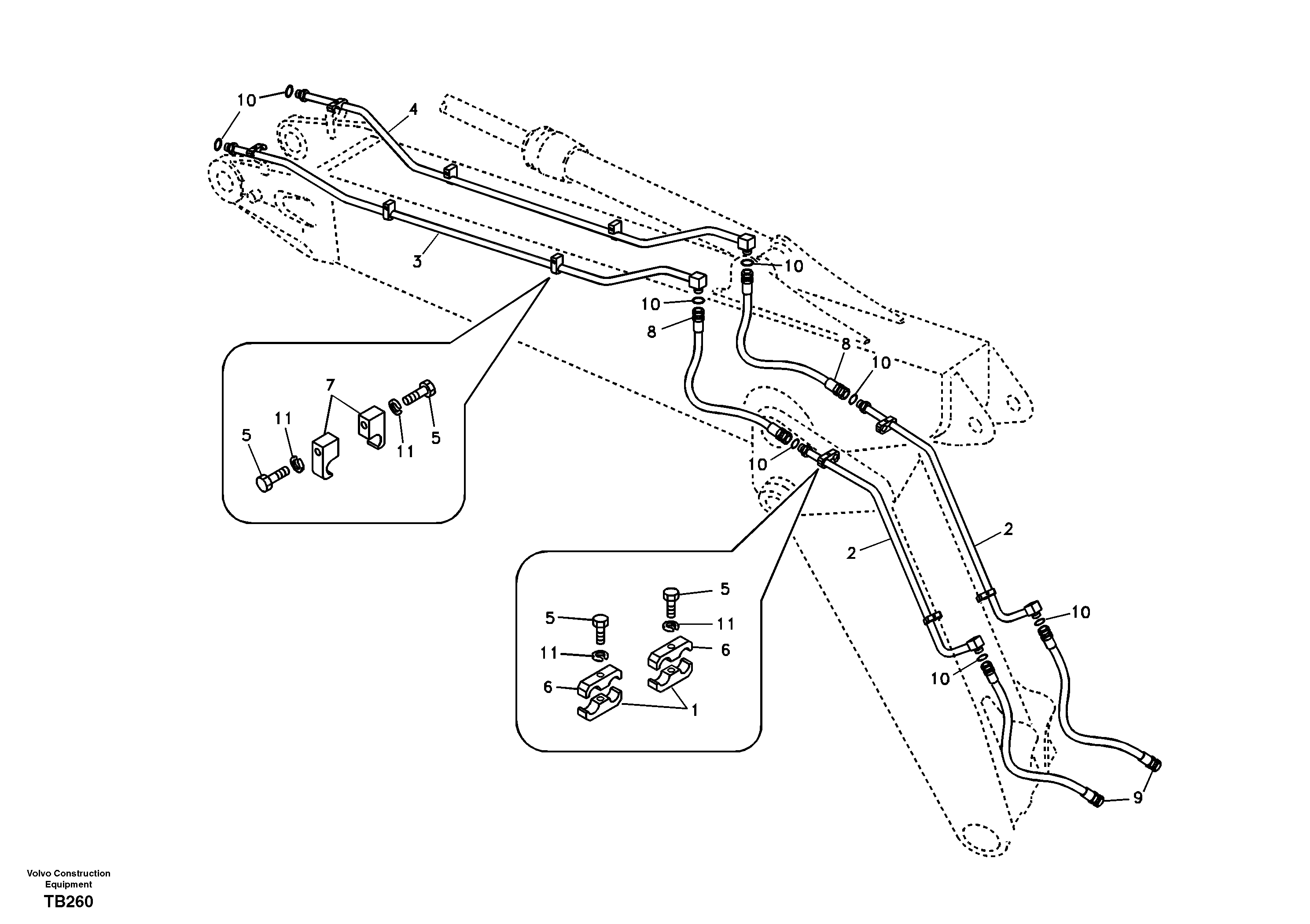 Схема запчастей Volvo EC140B - 86629 Working hydraulic, hammer and shear for adjustable boom EC140B PRIME S/N 15001-