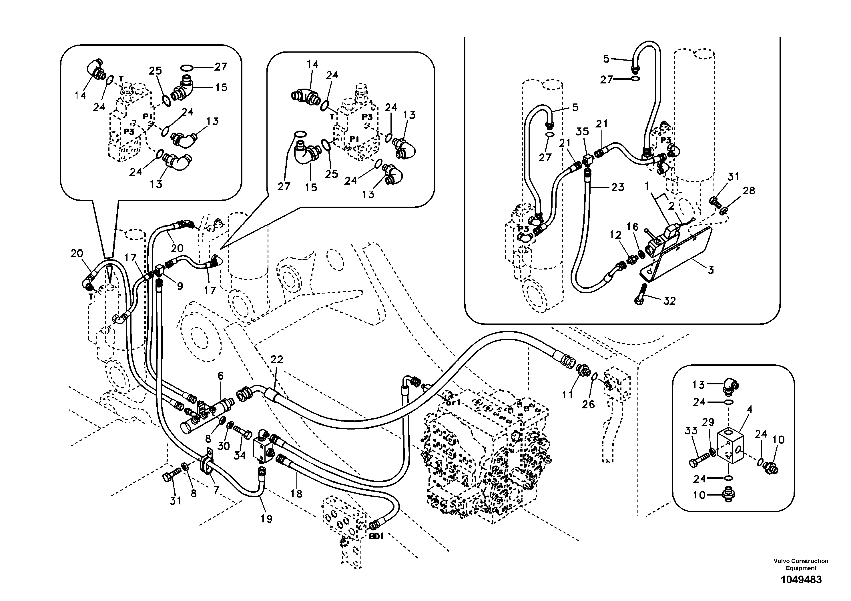 Схема запчастей Volvo EC140B - 87433 Working hydraulic, boom rupture EC140B PRIME S/N 15001-