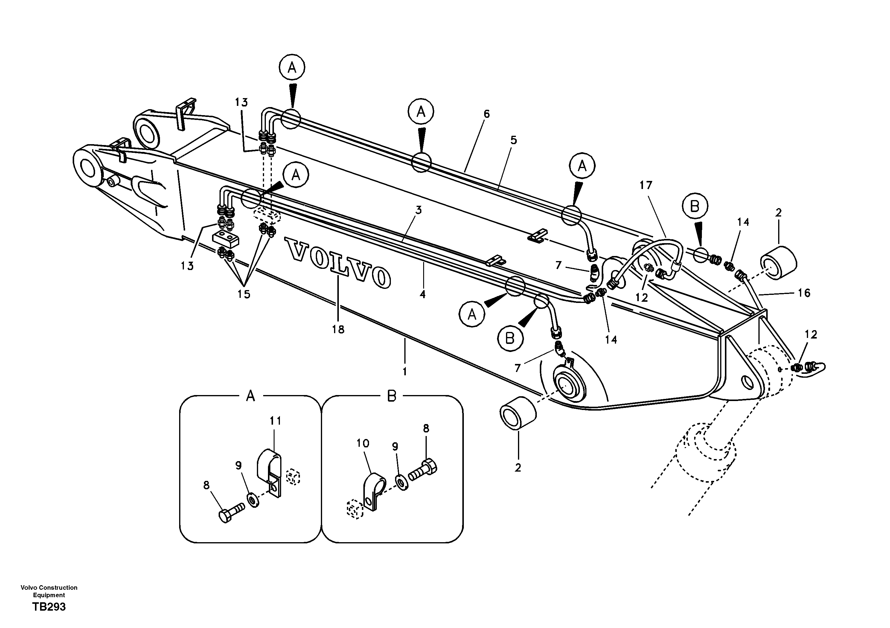 Схема запчастей Volvo EC140B - 87826 Boom and grease piping, adjustable 2nd EC140B PRIME S/N 15001-