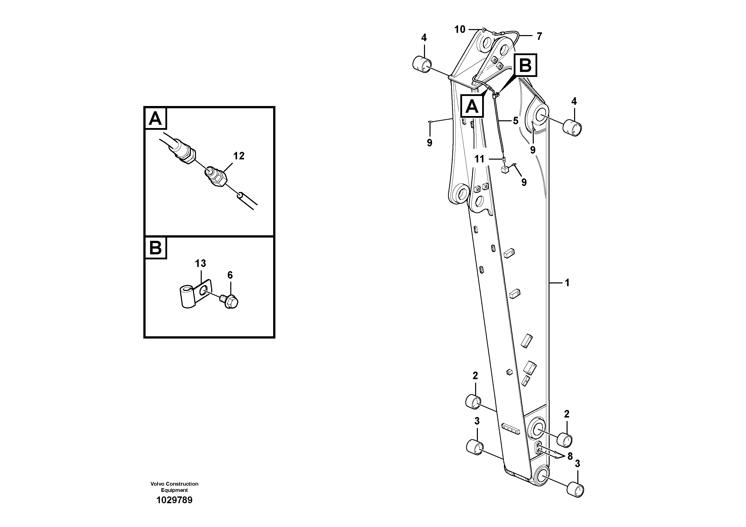 Схема запчастей Volvo EC140B - 90537 Dipper arm and grease piping with piping seat, long reach EC140B PRIME S/N 15001-