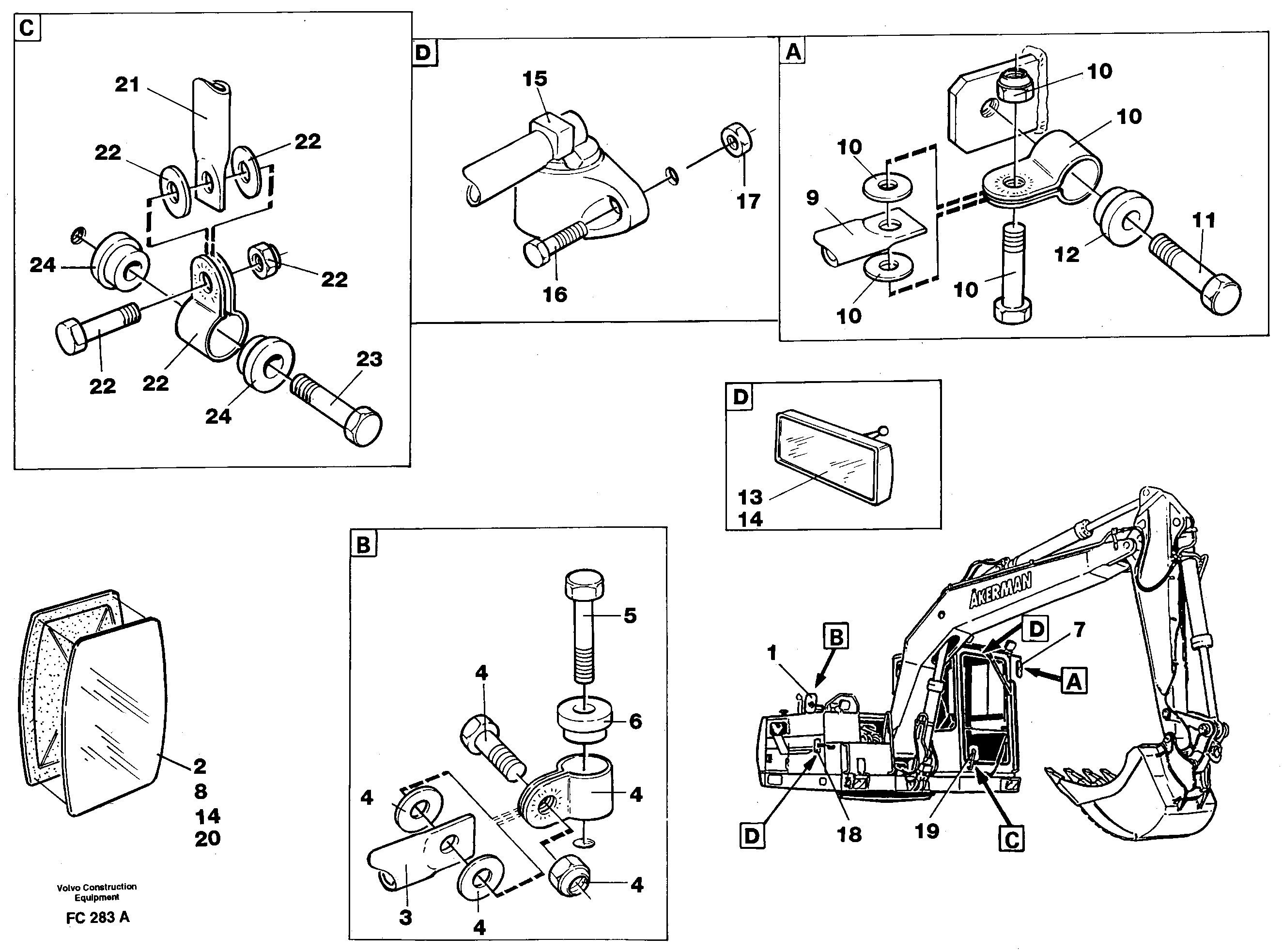 Схема запчастей Volvo EC150 - 49814 Rear view mirror EC150 ?KERMAN ?KERMAN EC150 SER NO - 129