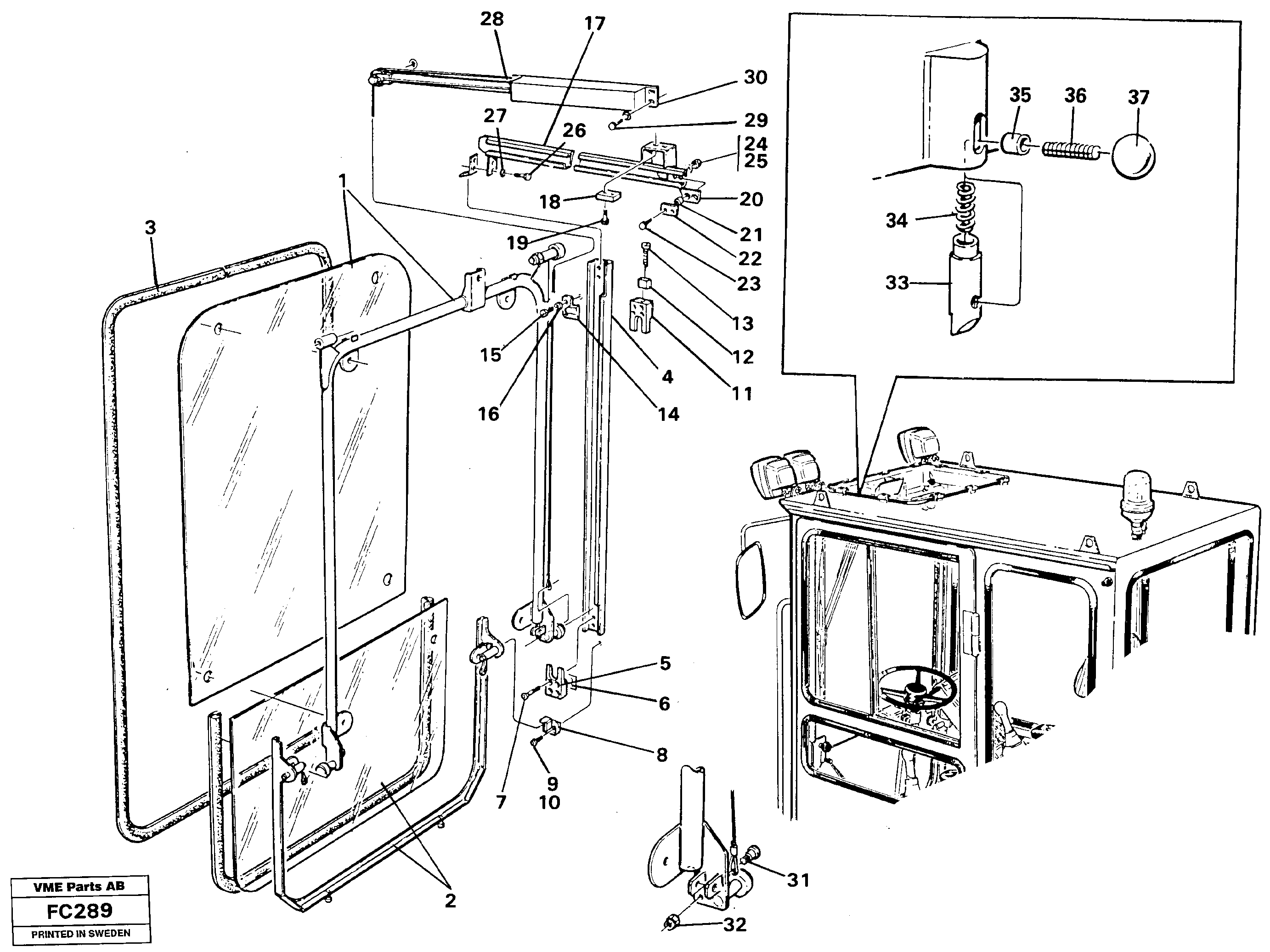 Схема запчастей Volvo EC150 - 32409 Front window, lifting device EC150 ?KERMAN ?KERMAN EC150 SER NO - 129