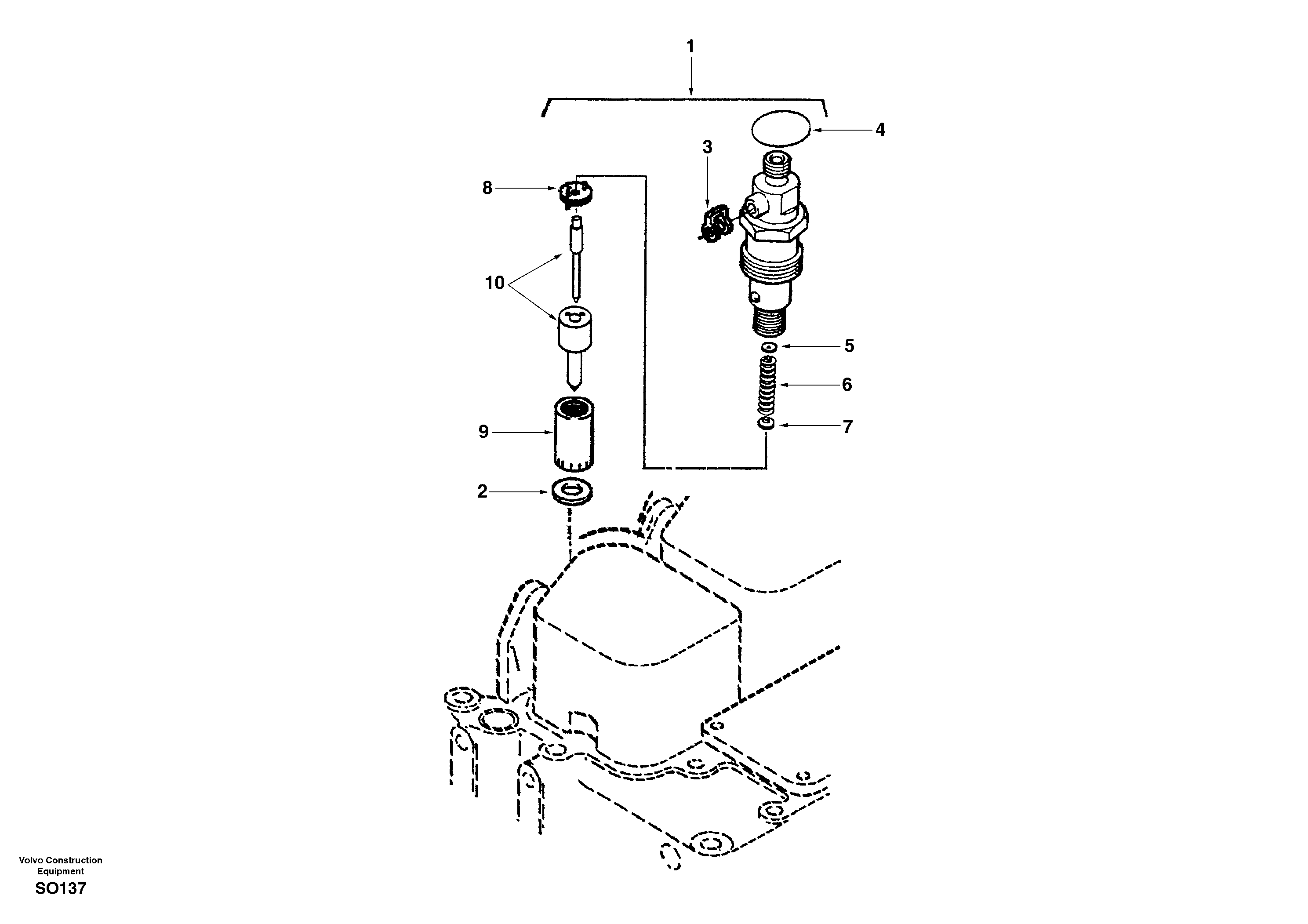 Схема запчастей Volvo EC150 - 839 Форсунка топливная (инжектор) EC150