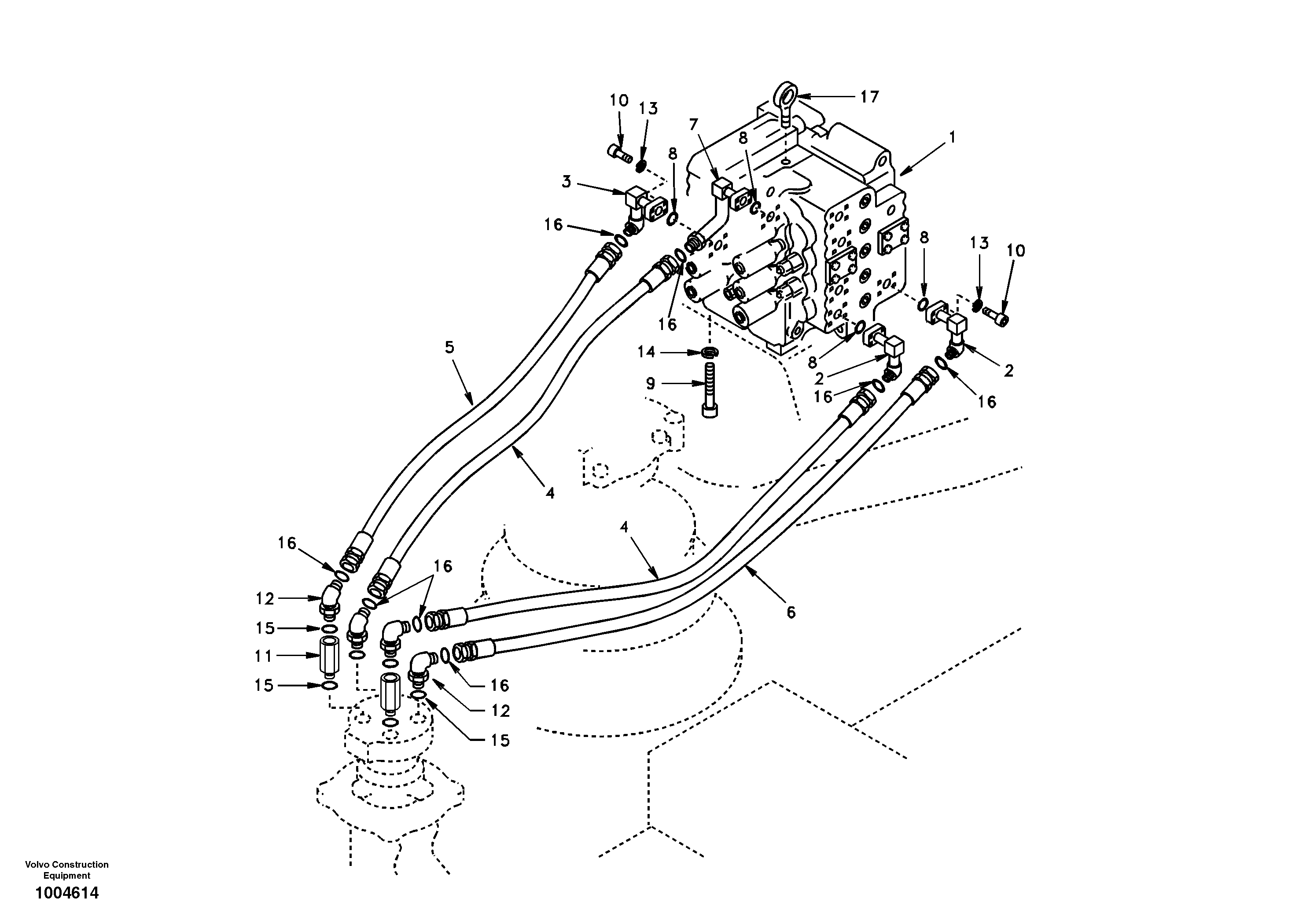 Схема запчастей Volvo EC150 - 10227 Turning joint line, control valve to turning joint EC150