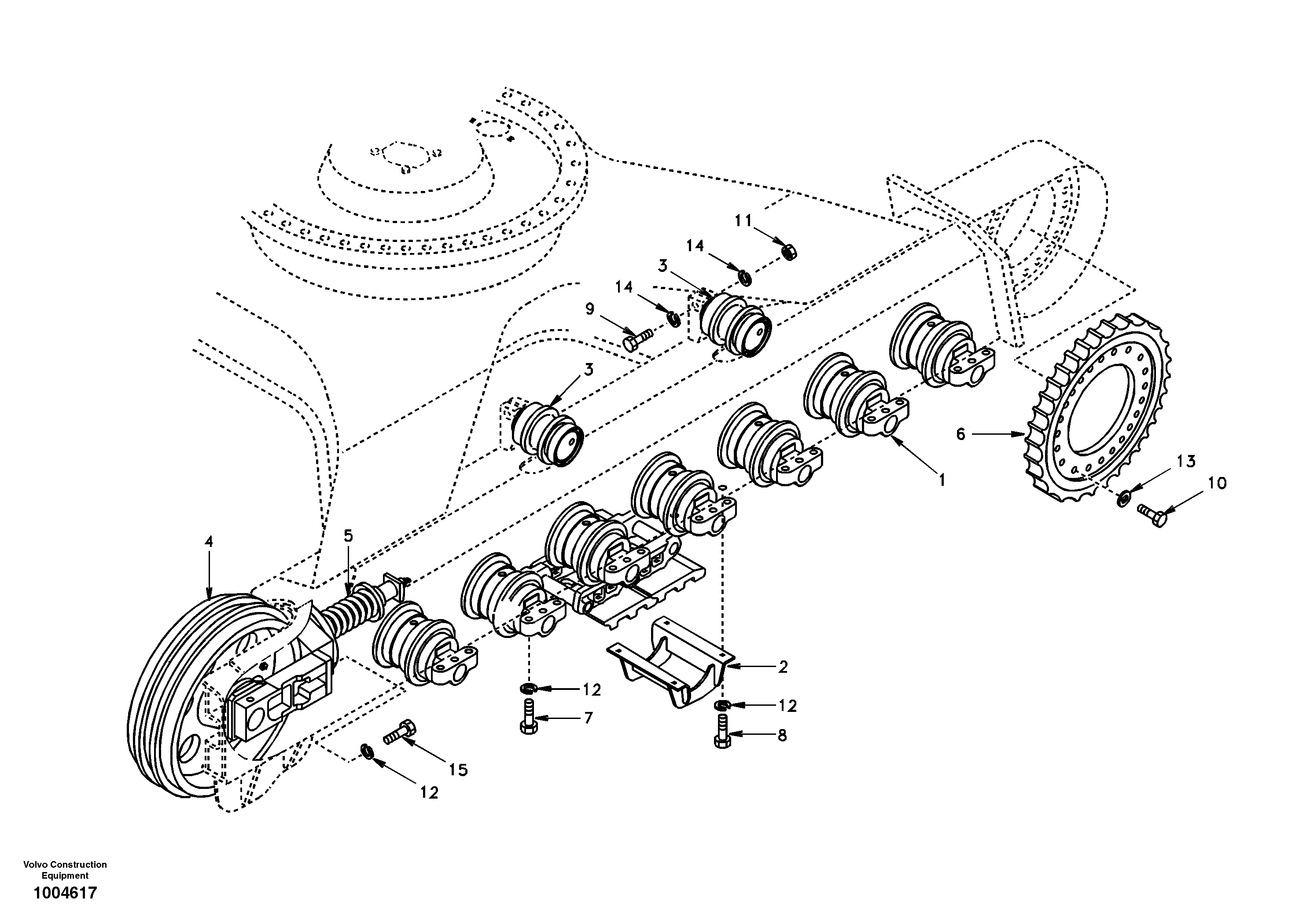 Схема запчастей Volvo EC150 - 88010 Undercarriage, components and track guards EC150