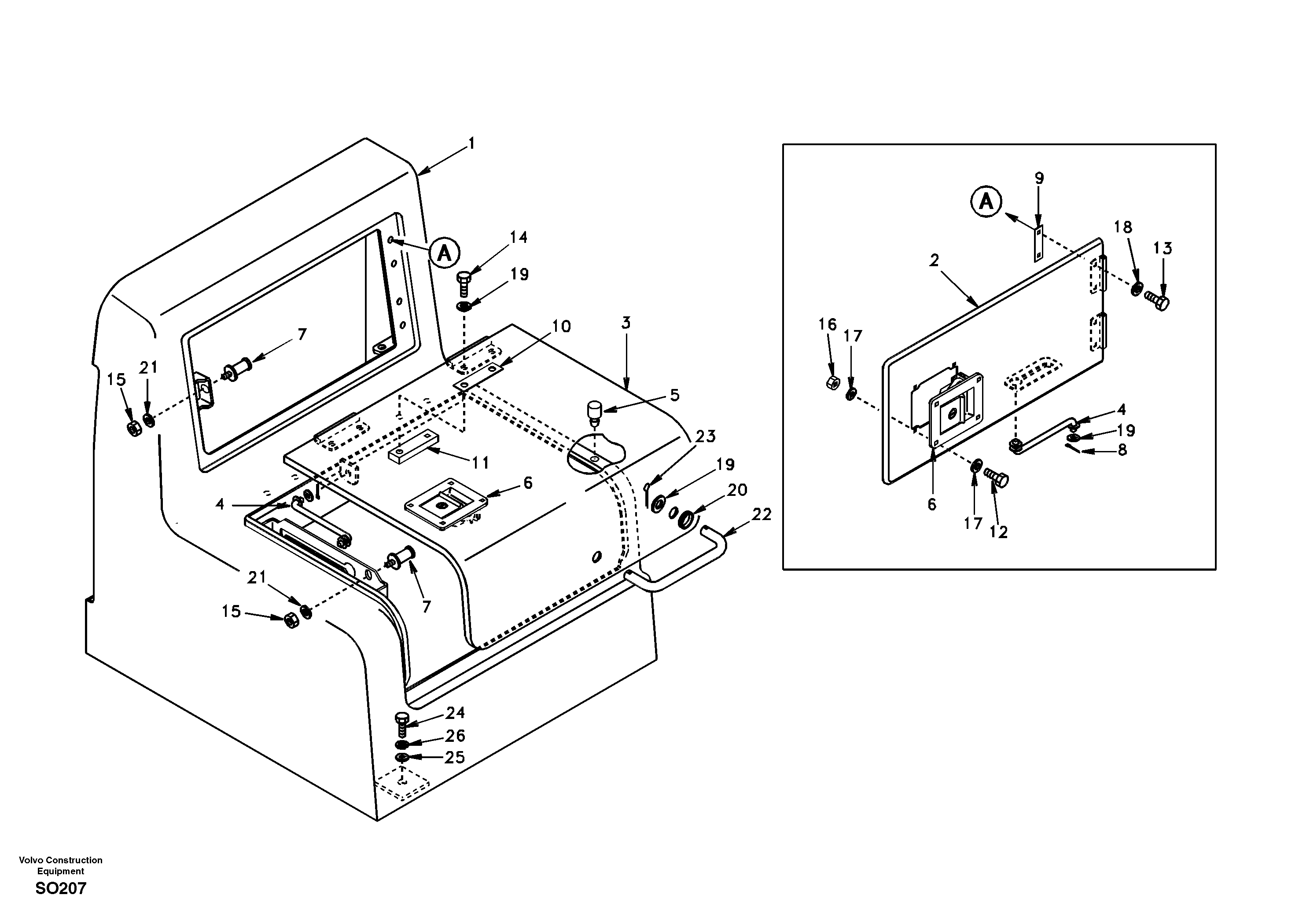 Схема запчастей Volvo EC150 - 10237 Tool box, cowl EC150