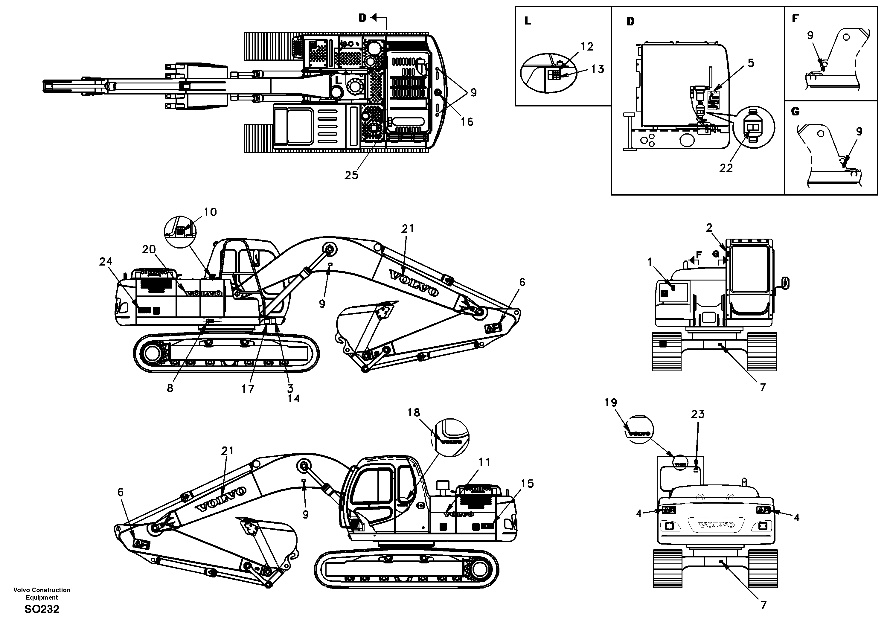 Схема запчастей Volvo EC150 - 43192 Decal, outer location EC150