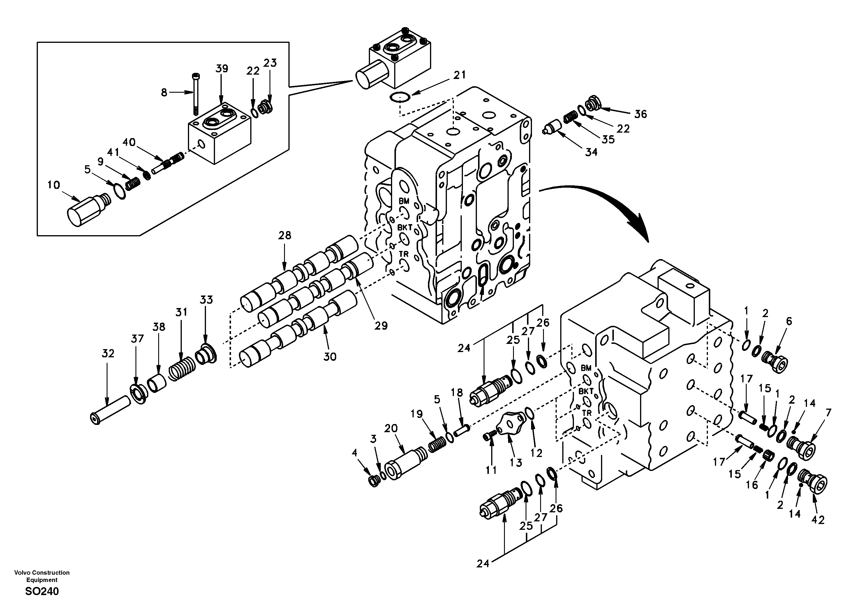 Схема запчастей Volvo EC150 - 58699 Main control valve, boom and bucket and travel Rh EC150