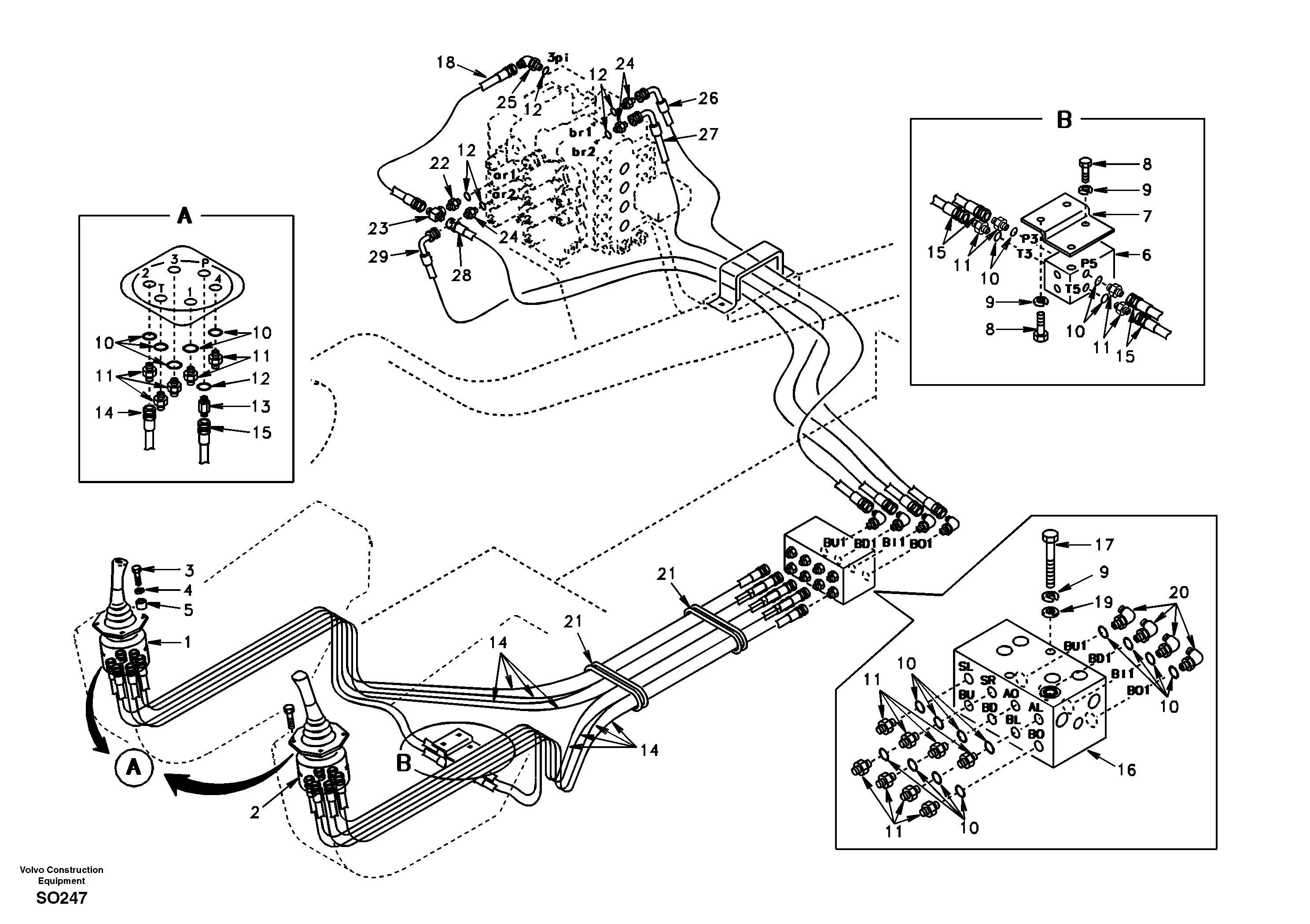 Схема запчастей Volvo EC150 - 17712 Servo system, control valve to remote control valve EC150