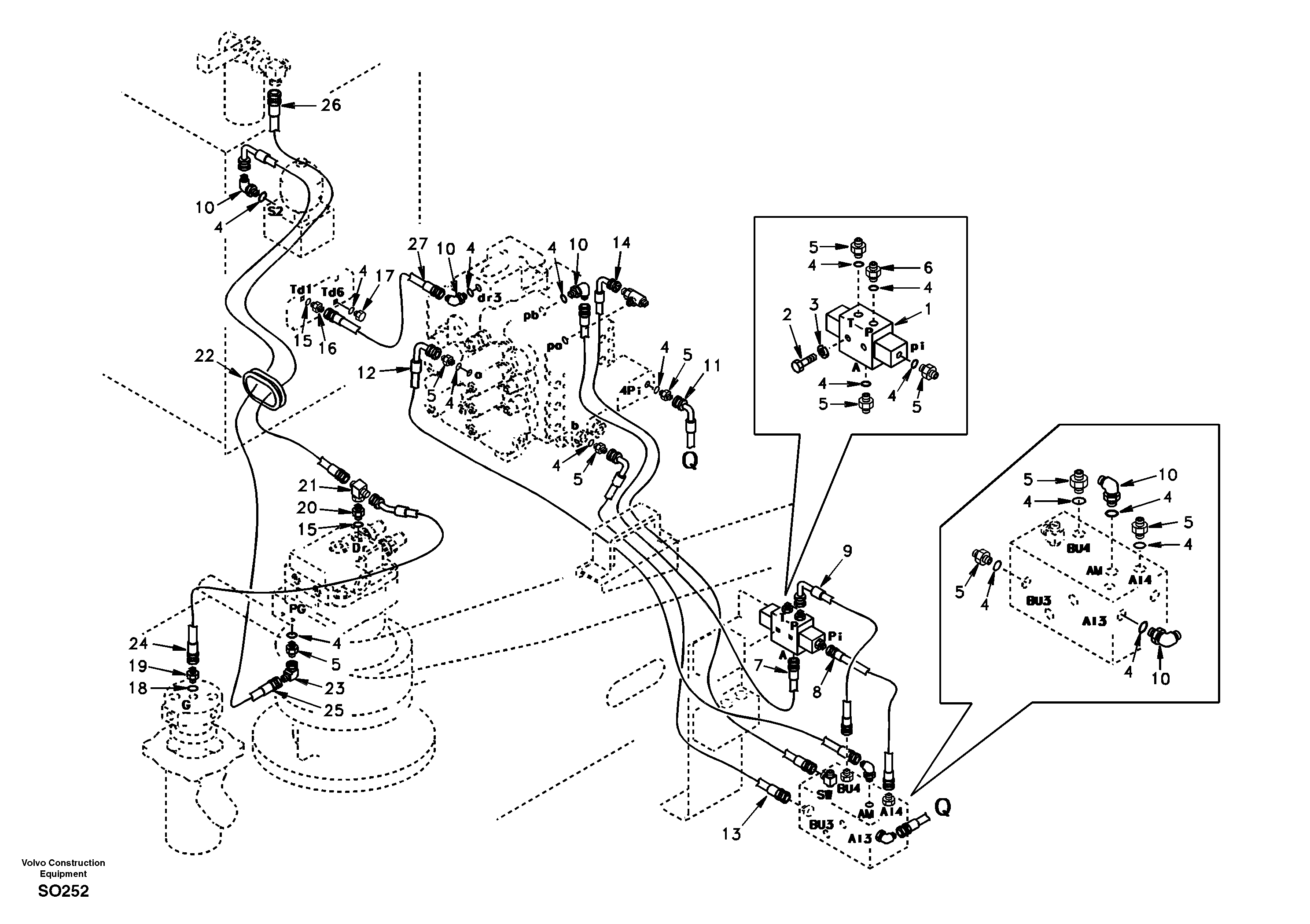 Схема запчастей Volvo EC150 - 32945 Servo hydraulics, return line tank EC150
