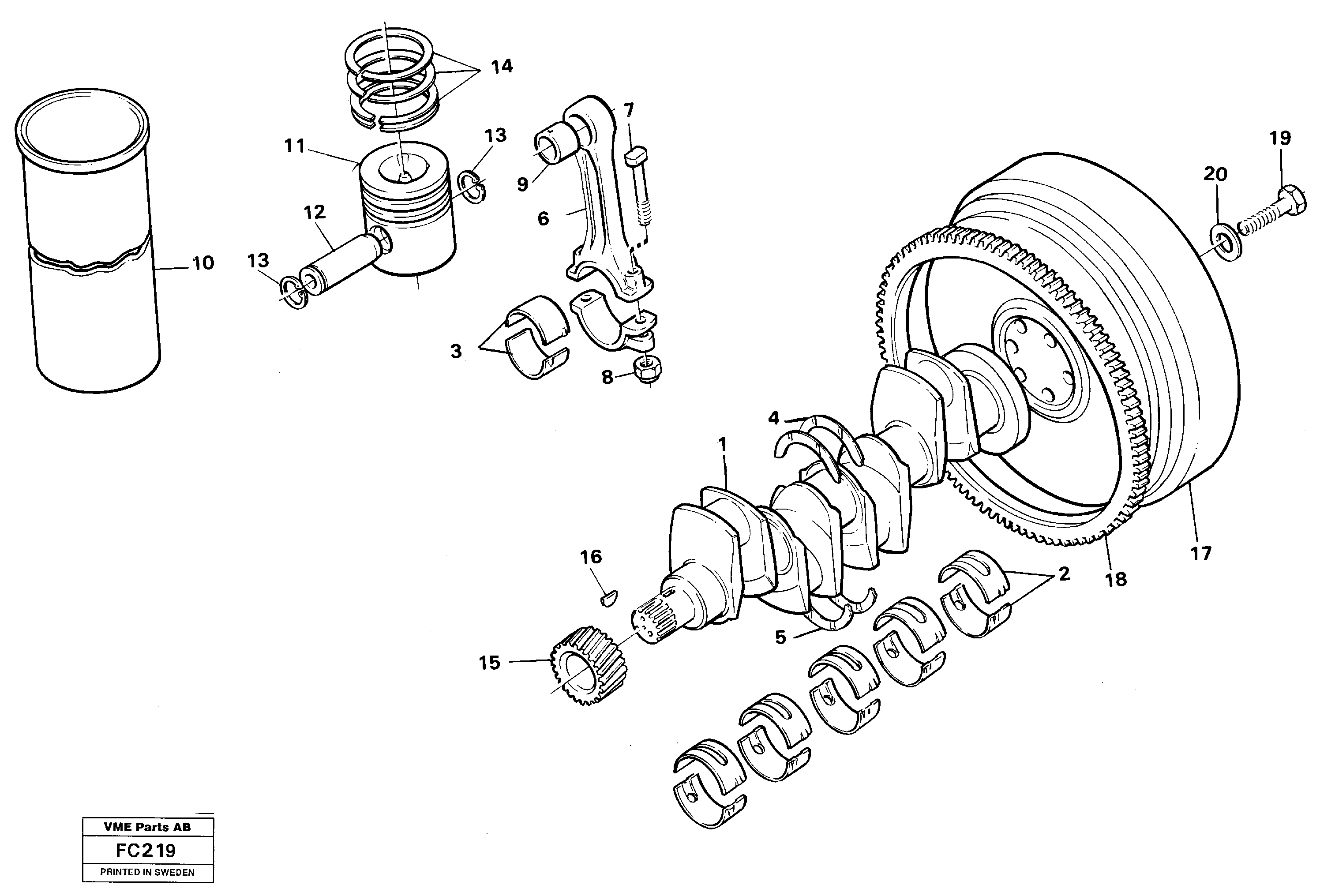 Схема запчастей Volvo EC150 - 12042 Crankshaft and related parts EC150 ?KERMAN ?KERMAN EC150 SER NO - 129