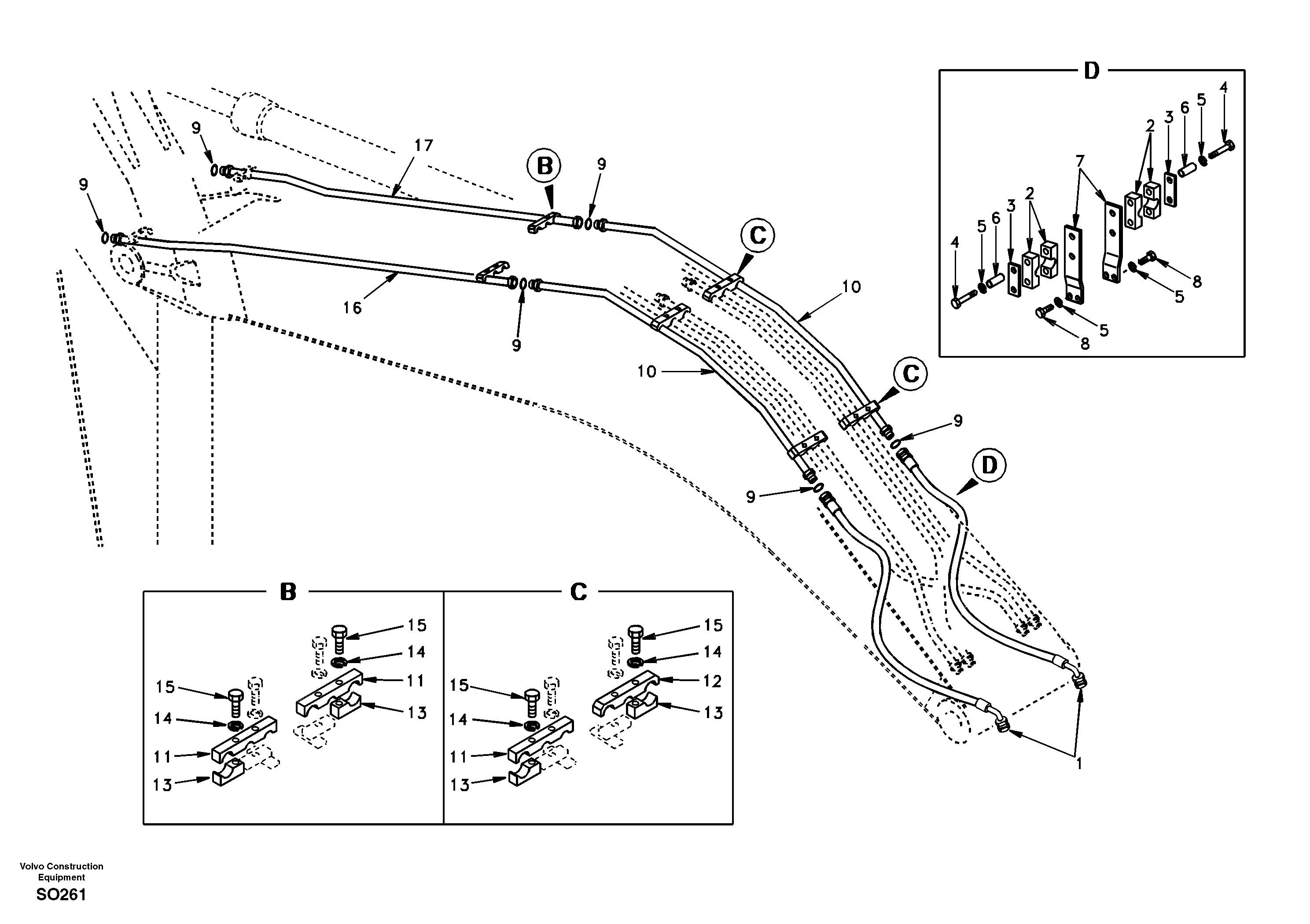 Схема запчастей Volvo EC150 - 380 Working hydraulic, hammer and shear for boom EC150