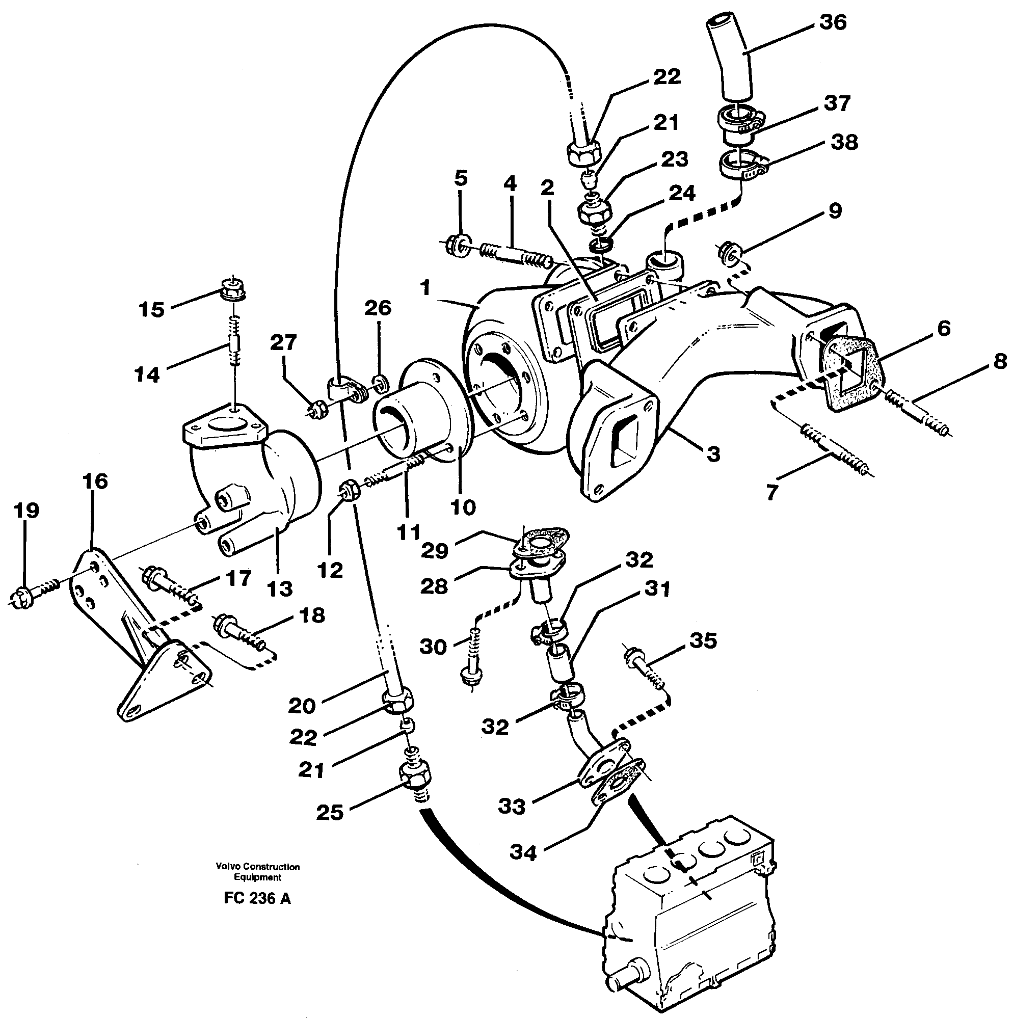 Схема запчастей Volvo EC150 - 31380 Turbocharger with exhaustmanifold EC150 ?KERMAN ?KERMAN EC150 SER NO - 129