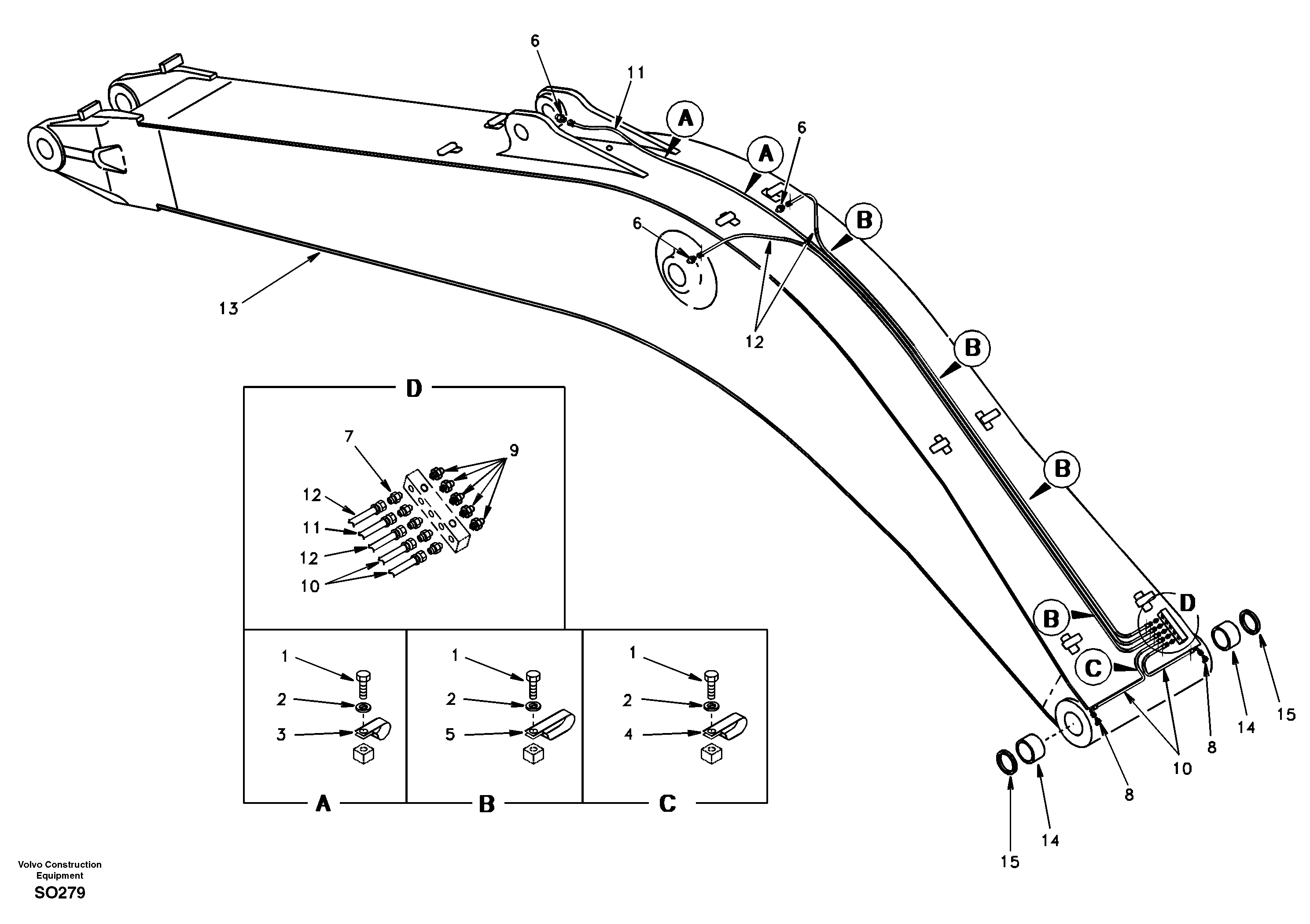 Схема запчастей Volvo EC150 - 46277 Boom and grease piping, mono EC150