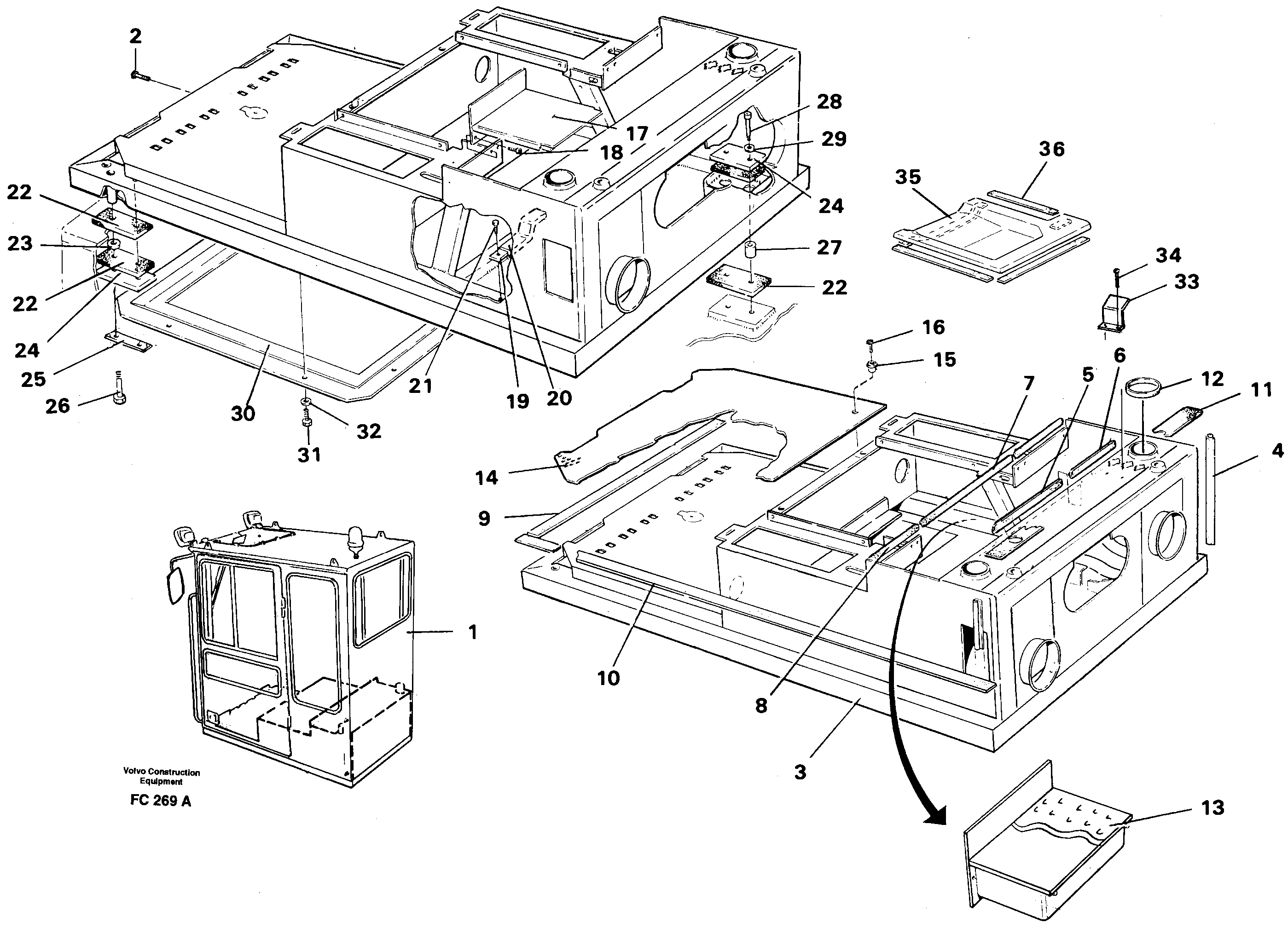 Схема запчастей Volvo EC150 - 30051 Drivers cab and cabin floor EC150 ?KERMAN ?KERMAN EC150 SER NO - 129