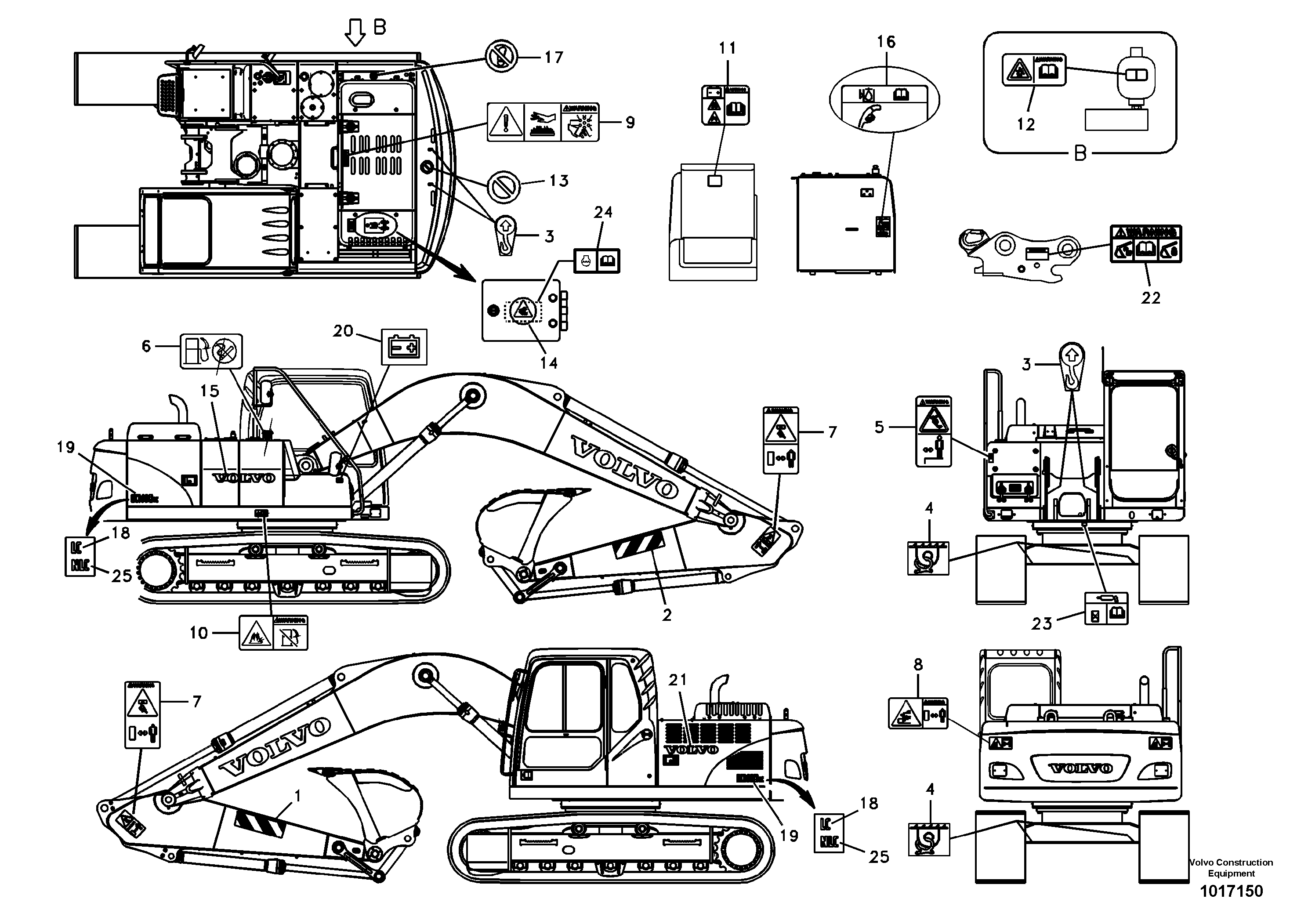 Схема запчастей Volvo EC160B - 97731 Decal, outer location EC160B