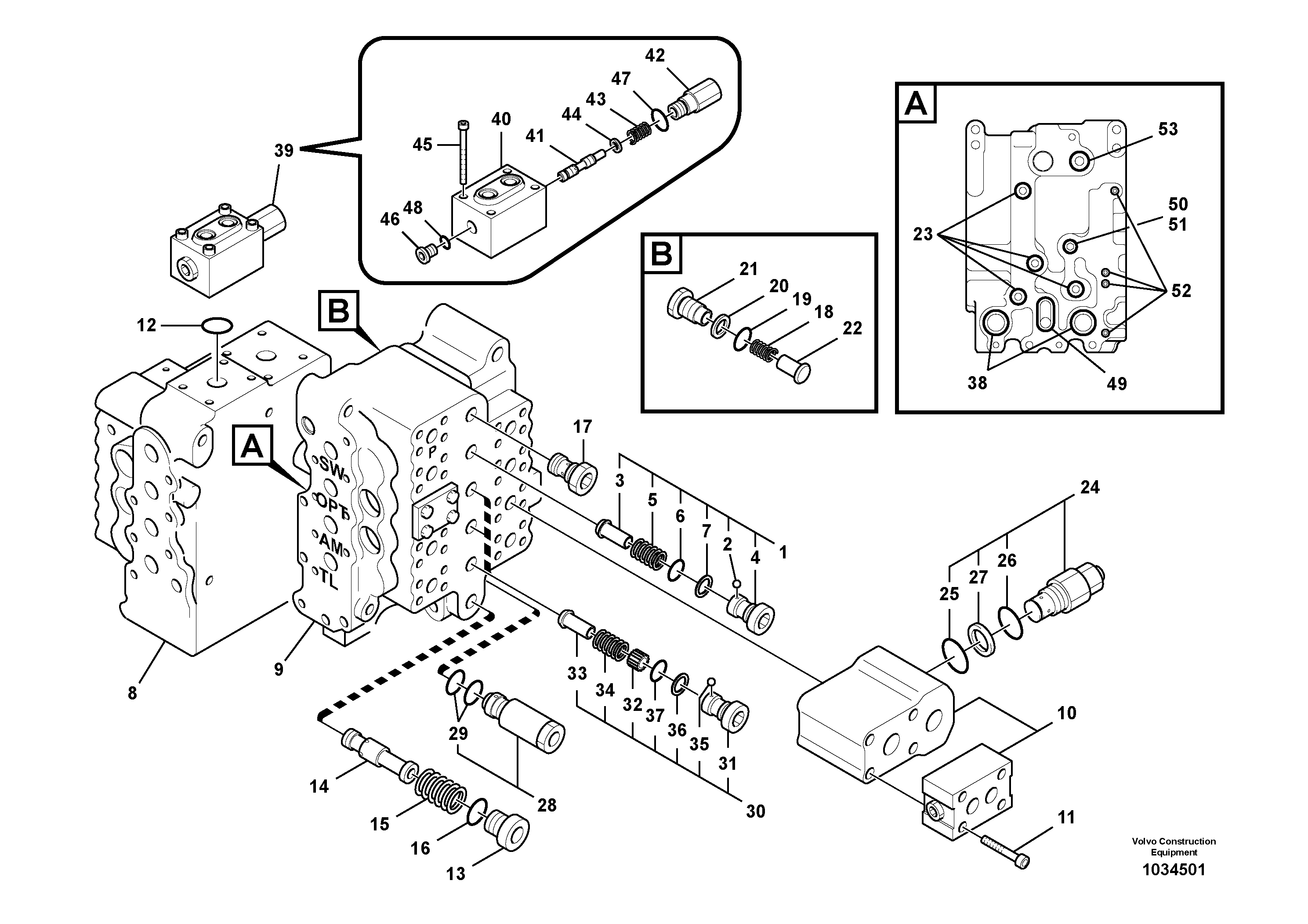 Схема запчастей Volvo EC160B - 95799 Main control valve, relief valve and dipper arm holding EC160B